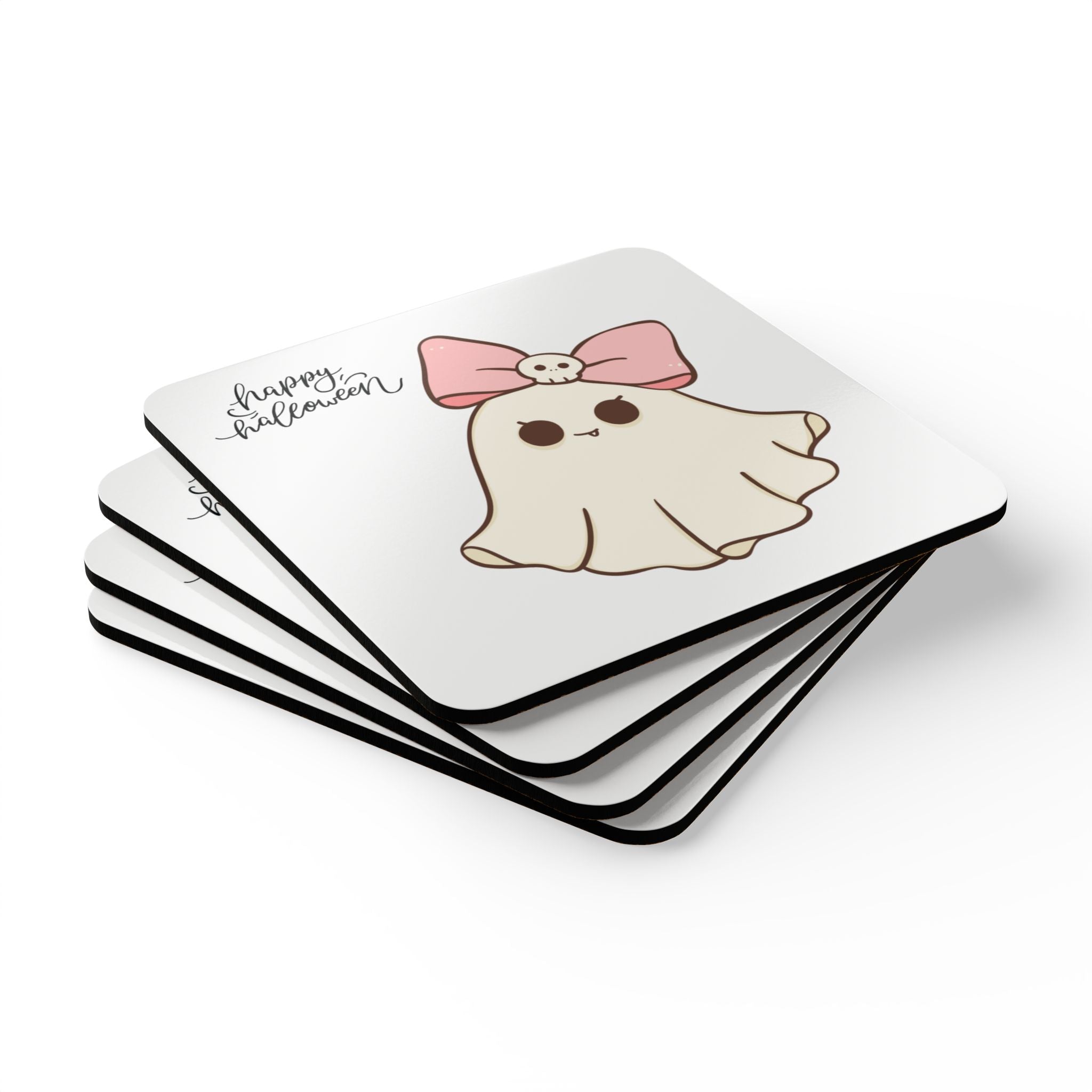 Halloween Ghost Coaster Set, Cute Halloween Decor, Cork Coasters, Fun Drinkware Gift, Kawaii Coasters for Parties, Spooky Home Accents