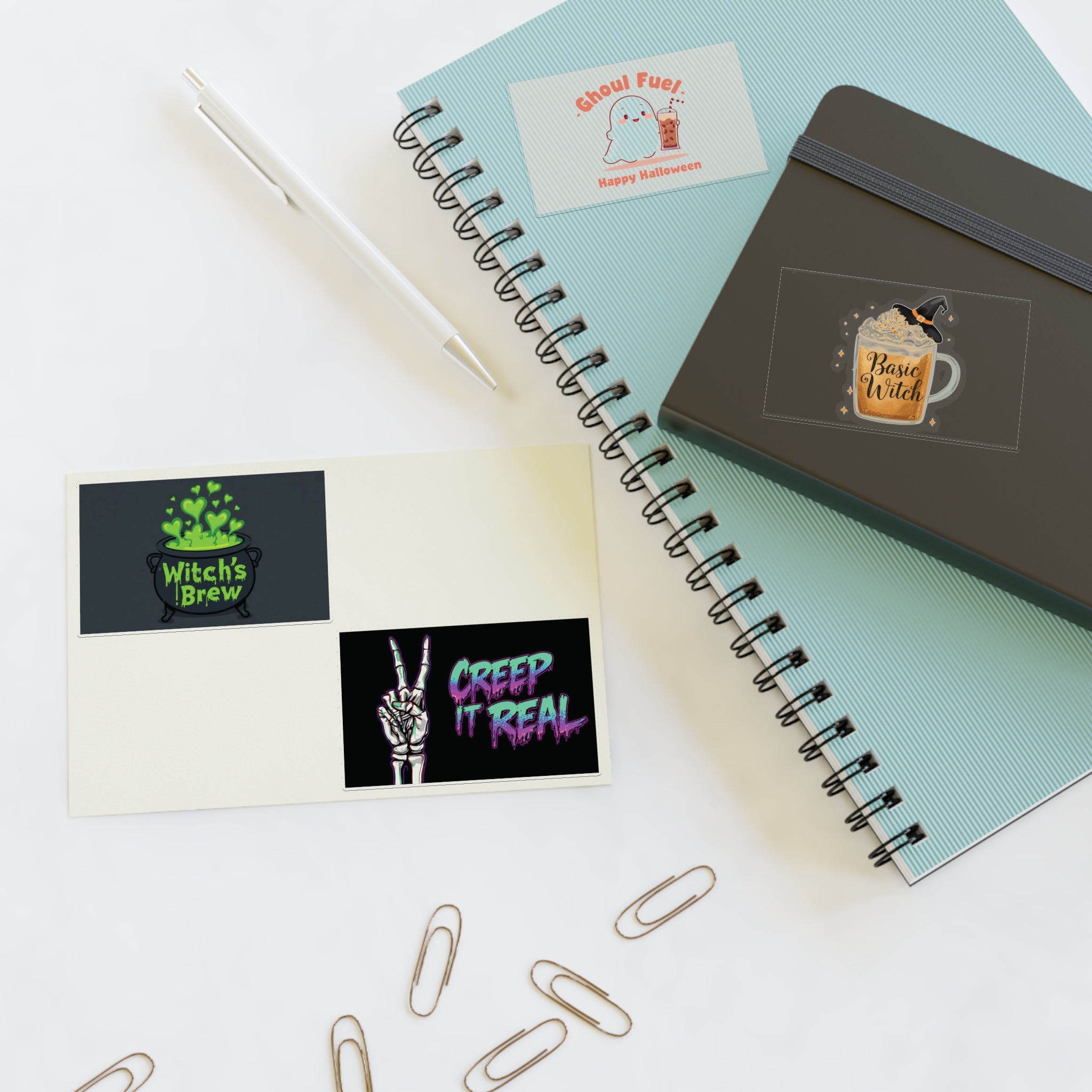 Sticker Sheets - Halloween Witch's Brew, Ghoul Fuel, Basic Witch, Creep It Real | Spooky Decor, Party Favors