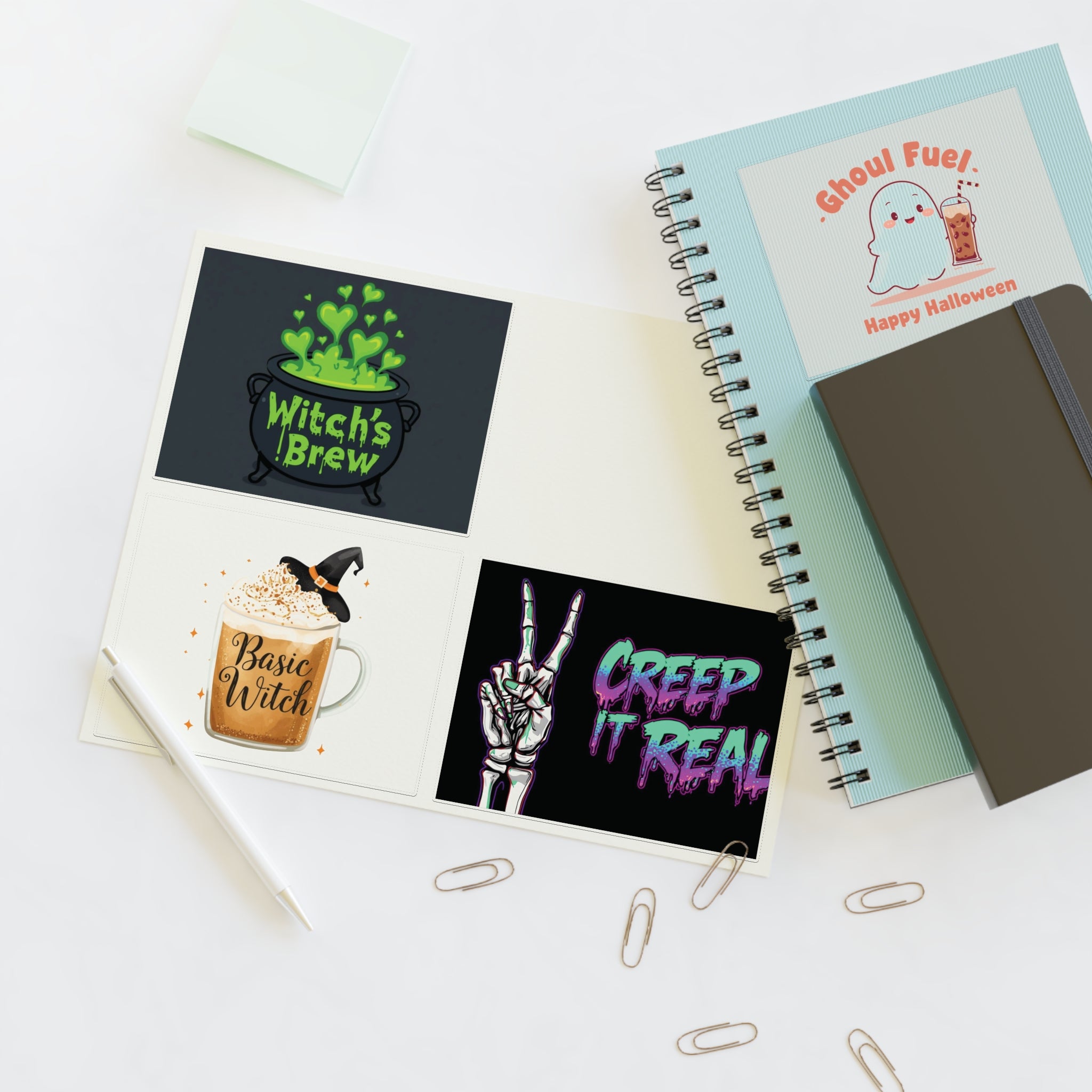 Sticker Sheets - Halloween Witch's Brew, Ghoul Fuel, Basic Witch, Creep It Real | Spooky Decor, Party Favors