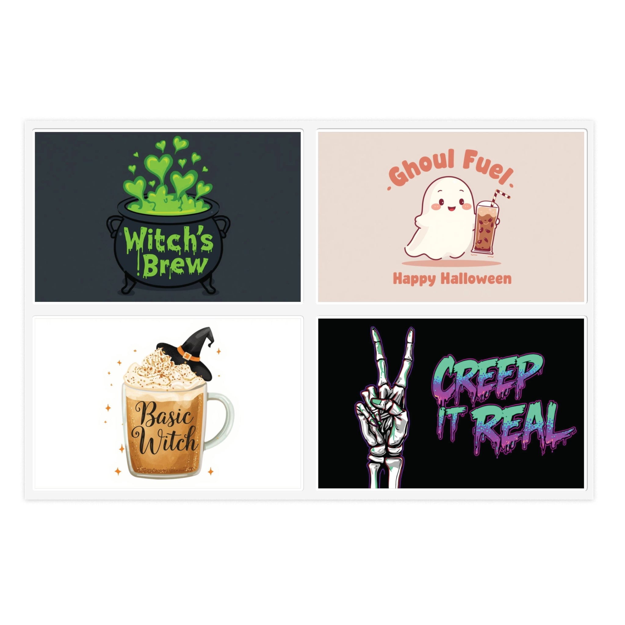 Sticker Sheets - Halloween Witch's Brew, Ghoul Fuel, Basic Witch, Creep It Real | Spooky Decor, Party Favors