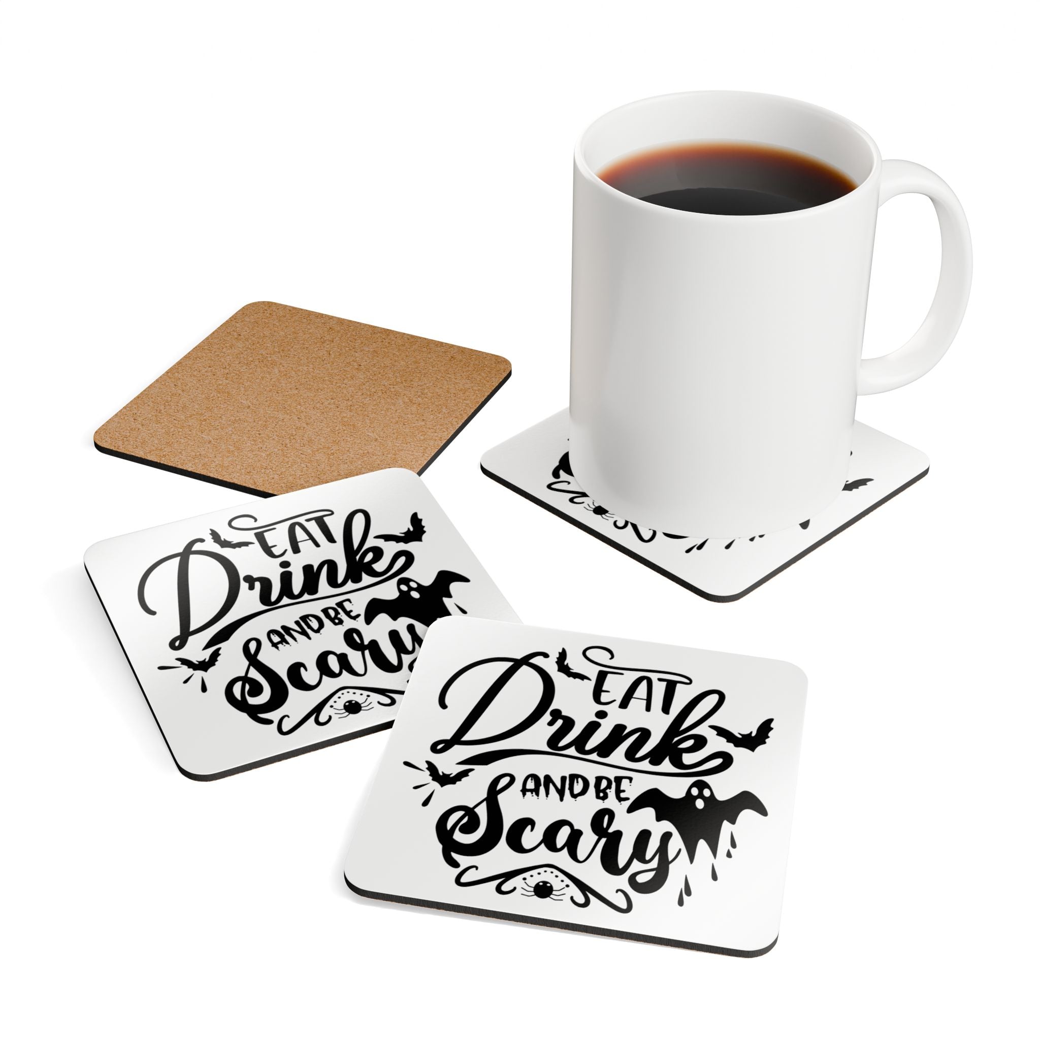Cute Halloween Ghost Coaster Set | Cork Drink Coasters, Fall Decor, Gift for Halloween Lovers, Home Bar Accessories, Seasonal Tableware