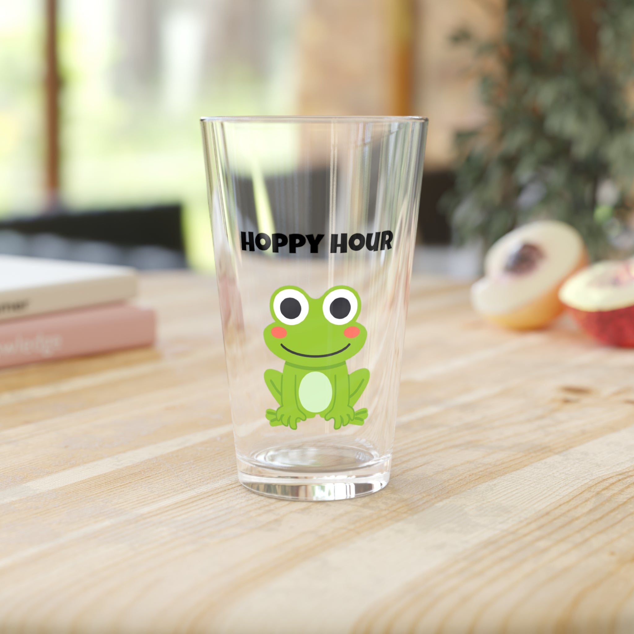 Hoppy Hour Pint Glass, Fun Frog Design Beer Glass, 16oz Drinking Glass, Perfect for Parties, Gifts for Beer Lovers, Barware, Funny Drinkware
