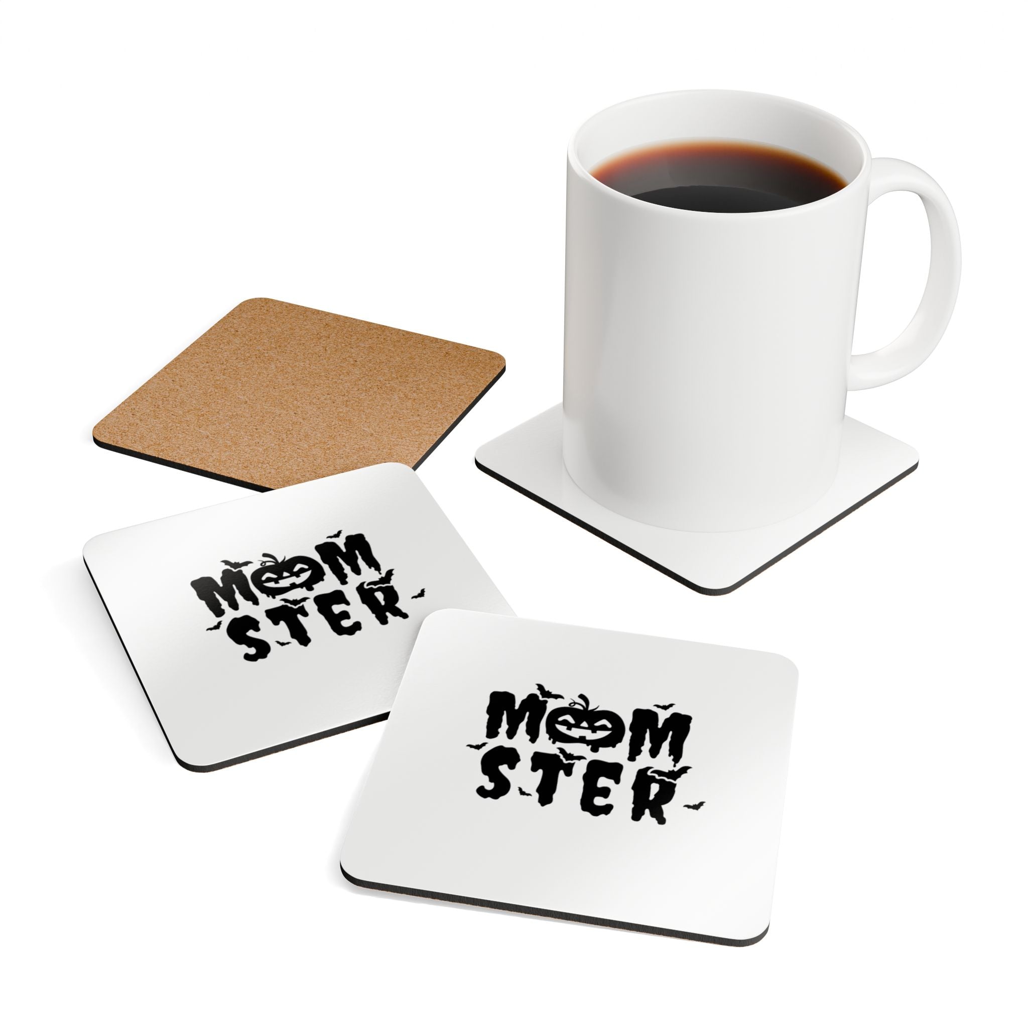 Halloween Corkwood Coaster Set, Seasonal Drink Coasters, Moomster Decor, Fun Home Gift, Spooky Tableware