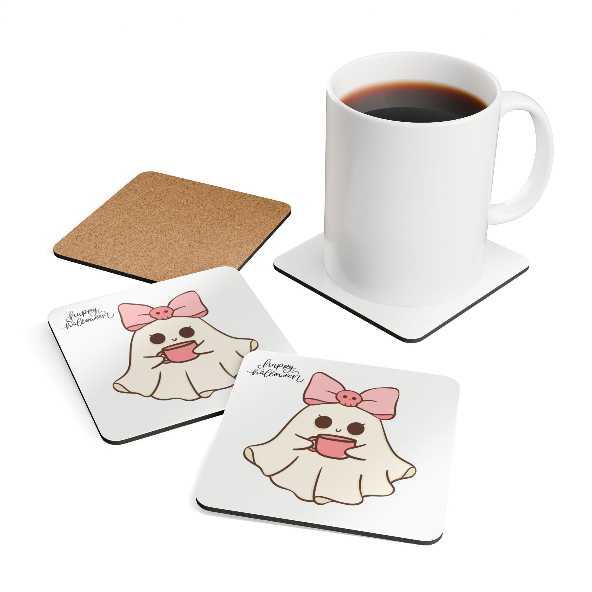Halloween Ghost Coaster Set, Cute Coasters for Fall Decor, Funny Halloween Gift, Witchy Home Decor, Unique Kitchen Accessories