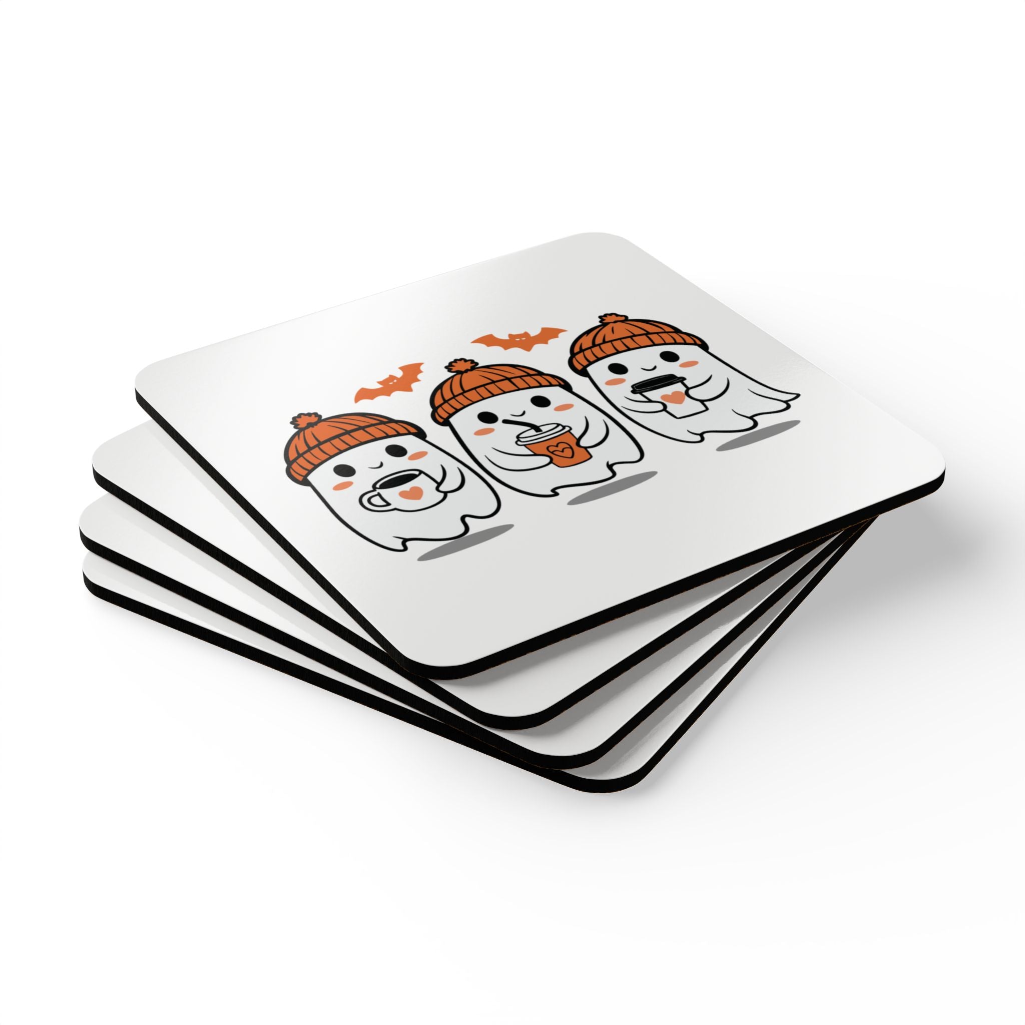 Ghost-Themed Coaster Set, Halloween Decor, Cute Drink Coasters, Party Accessories, Gift for Fall Gatherings, Kitchen Decor