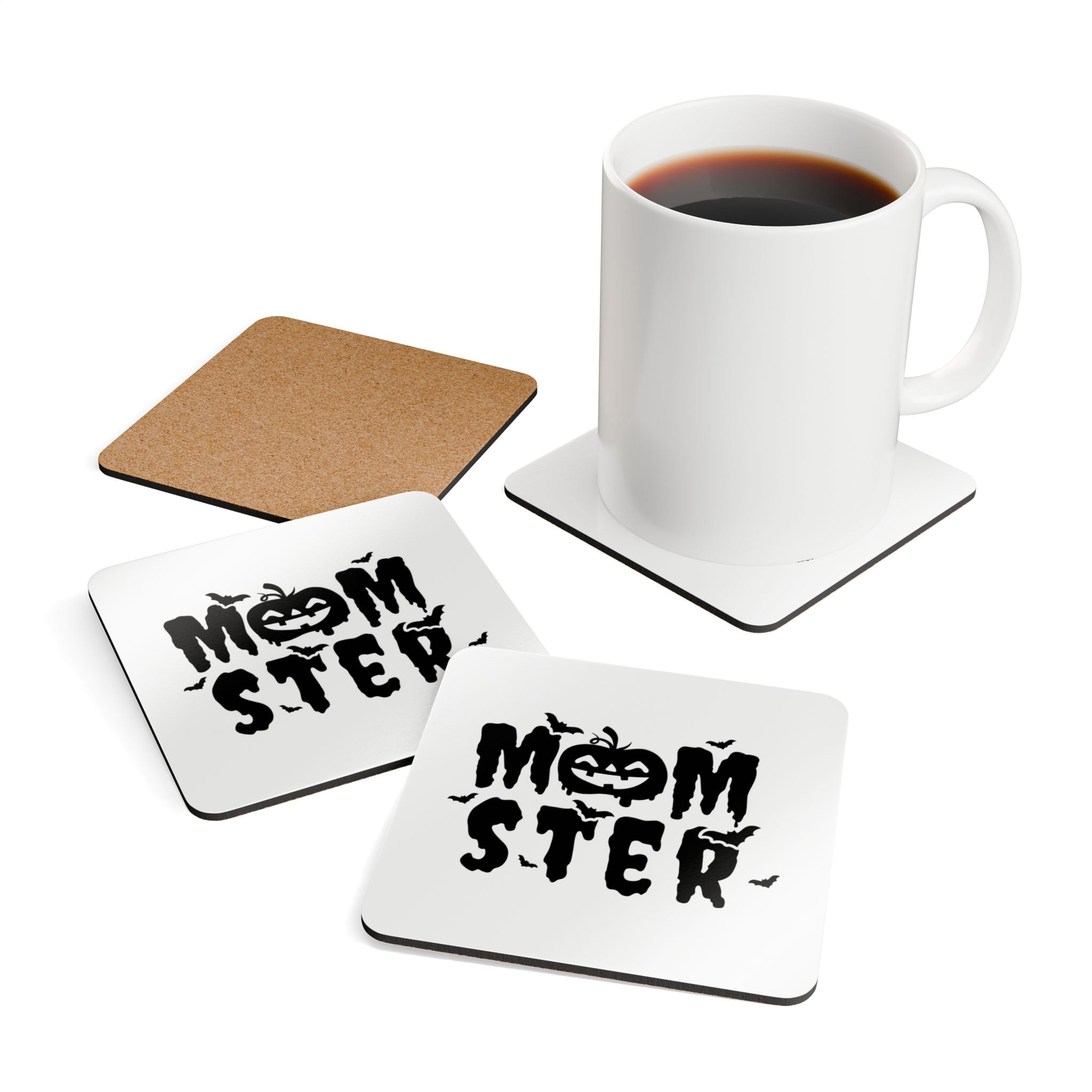Halloween Momster Cork Coaster Set, Halloween Decor, Party Gift, Rustic Kitchen, Home Bar Accessory, Eco-Friendly Coasters