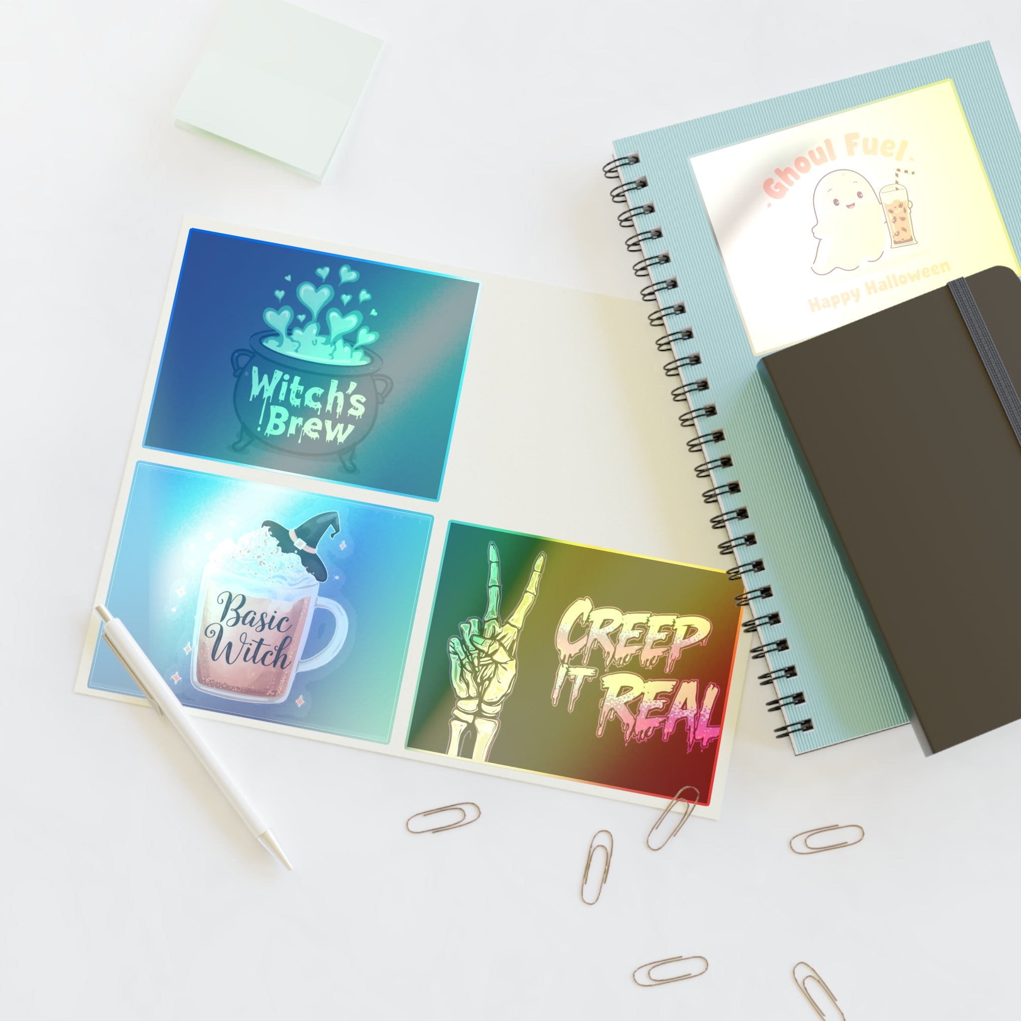 Sticker Sheets - Halloween Witch's Brew, Ghoul Fuel, Basic Witch, Creep It Real | Spooky Decor, Party Favors