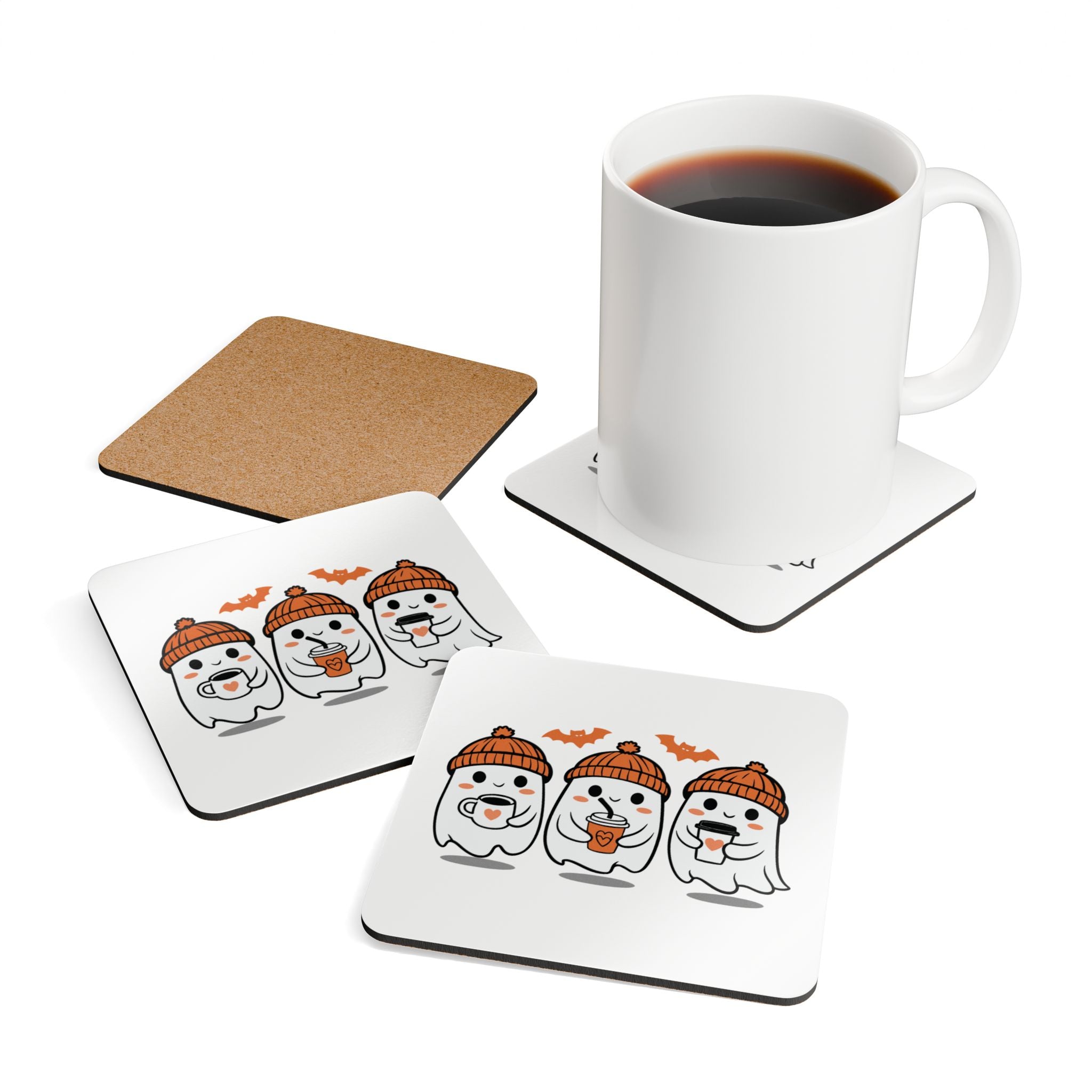 Ghost-Themed Coaster Set, Halloween Decor, Cute Drink Coasters, Party Accessories, Gift for Fall Gatherings, Kitchen Decor