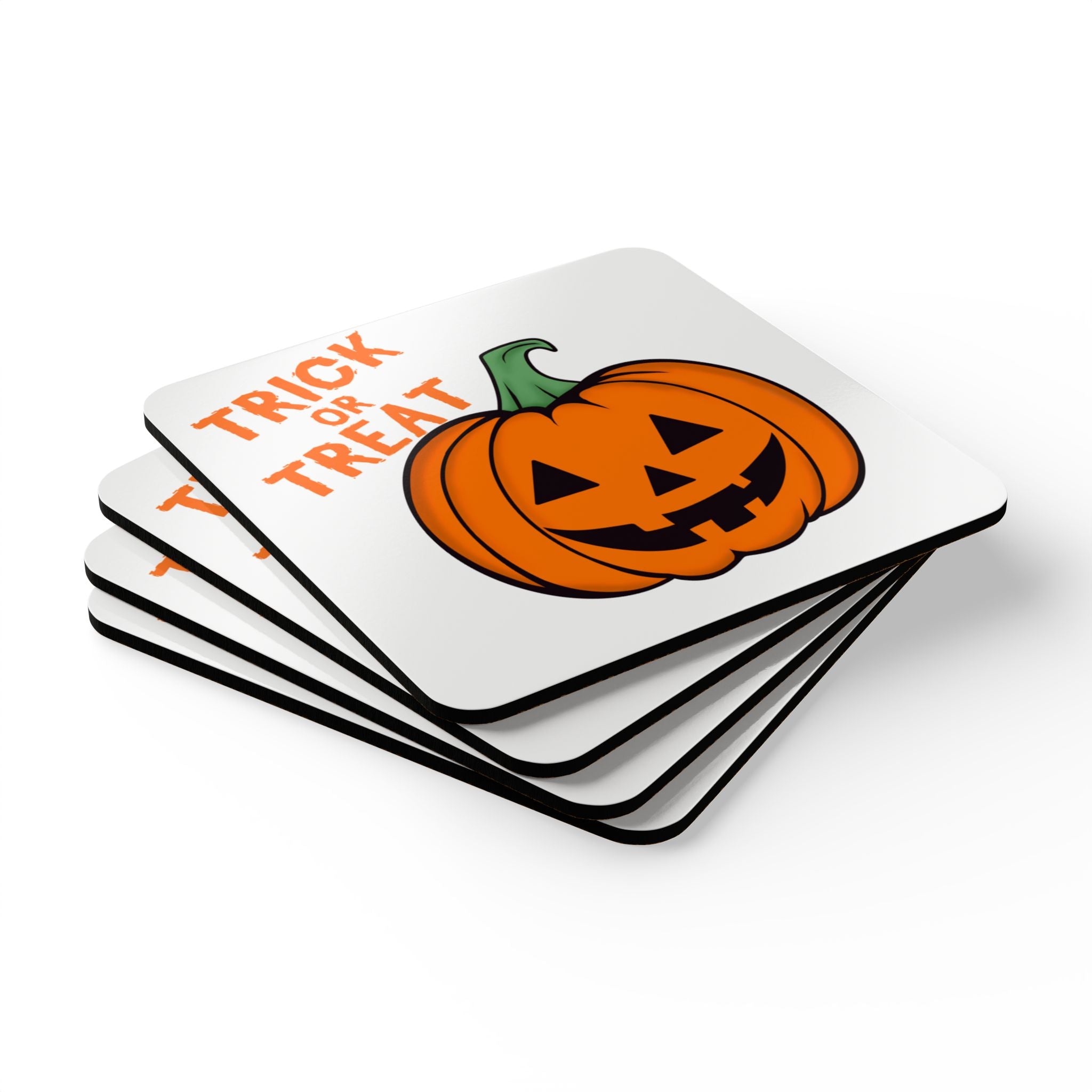 Halloween Pumpkin Coaster Set, Trick or Treat Cork Coasters, Fun Autumn Decor, Spooky Home Accessories, Gifts for Fall Parties