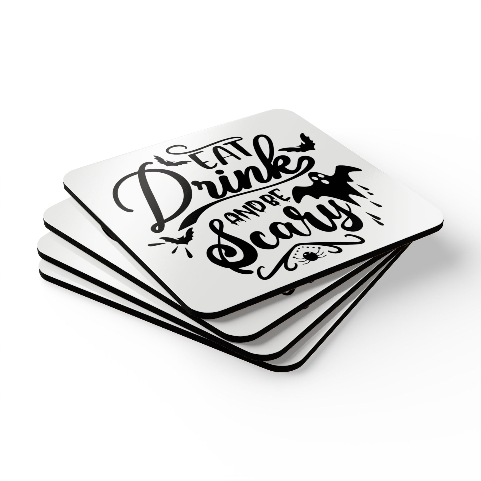Cute Halloween Ghost Coaster Set | Cork Drink Coasters, Fall Decor, Gift for Halloween Lovers, Home Bar Accessories, Seasonal Tableware