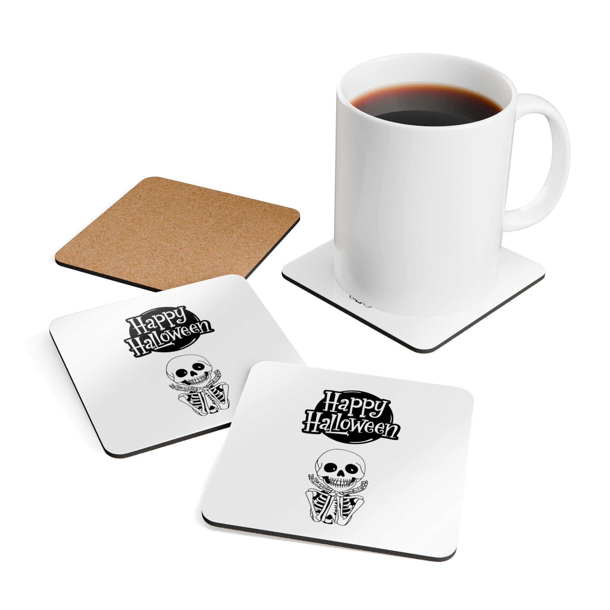 Happy Halloween Corkwood Coaster Set, Halloween Decor, Fall Tableware, Spooky Home Accessories, Unique Gift, Autumn Decorations