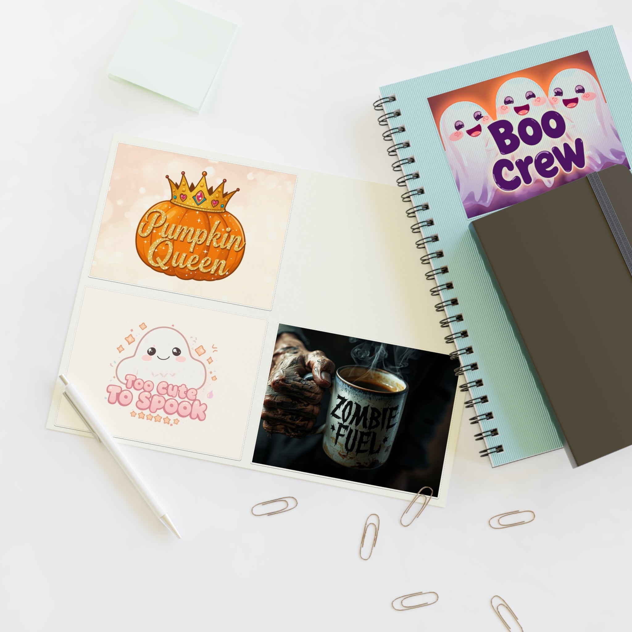 Halloween Sticker Sheets, Cute Ghost Stickers, Boo Crew Decor, Pumpkin Queen Art, Ghoul Fuel Party Decor, Witch's Brew Fun