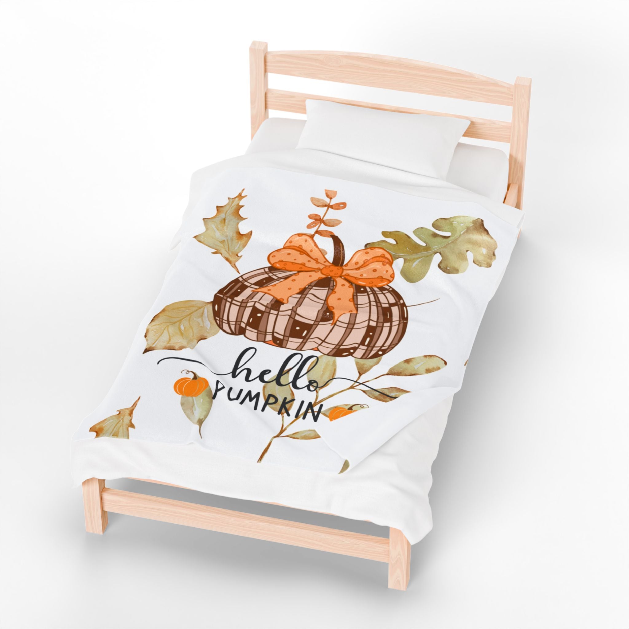 Hello Pumpkin Fall Velveteen Plush Blanket, Cozy Throw, Autumn Decor, Thanksgiving Gift, Soft Home Blanket