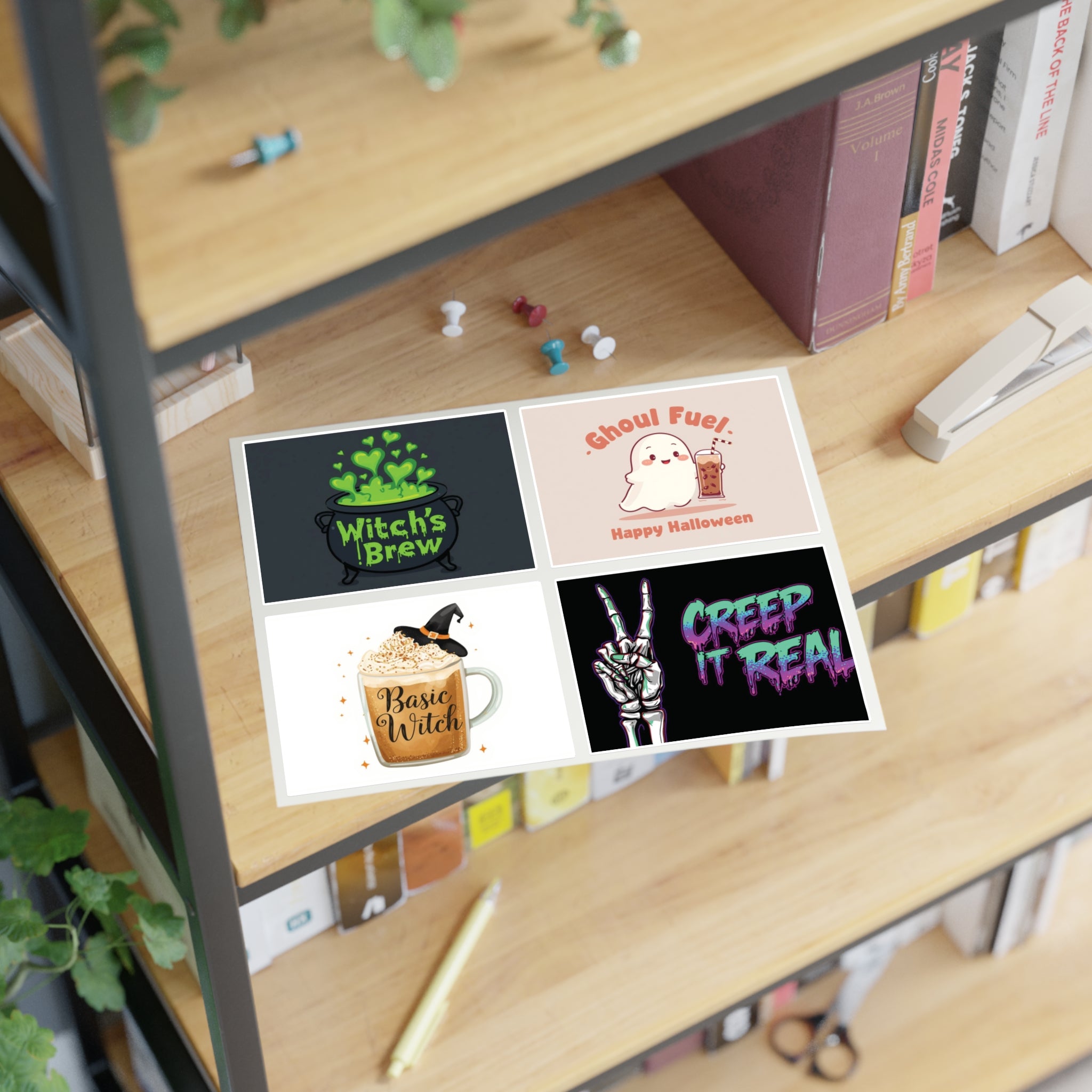 Sticker Sheets - Halloween Witch's Brew, Ghoul Fuel, Basic Witch, Creep It Real | Spooky Decor, Party Favors