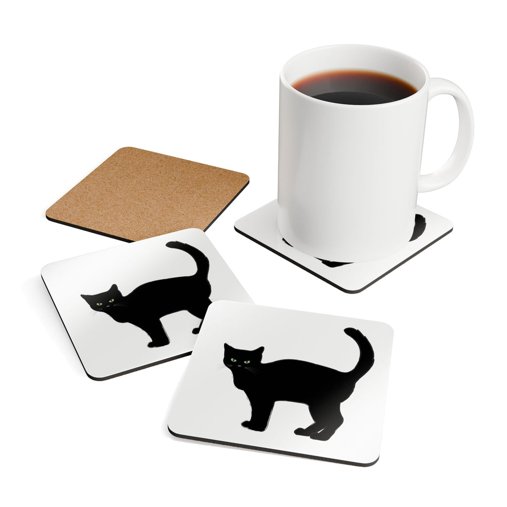 Black Cat Corkwood Coaster Set, Perfect for Cat Lovers, Home Décor, Halloween Party, Gift for Cat Owners, Eco-Friendly Coasters