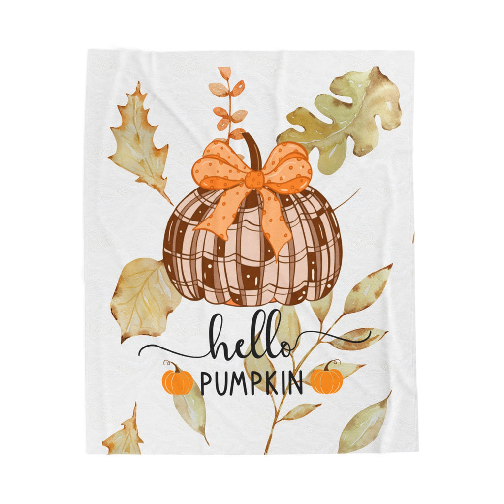 Hello Pumpkin Fall Velveteen Plush Blanket, Cozy Throw, Autumn Decor, Thanksgiving Gift, Soft Home Blanket