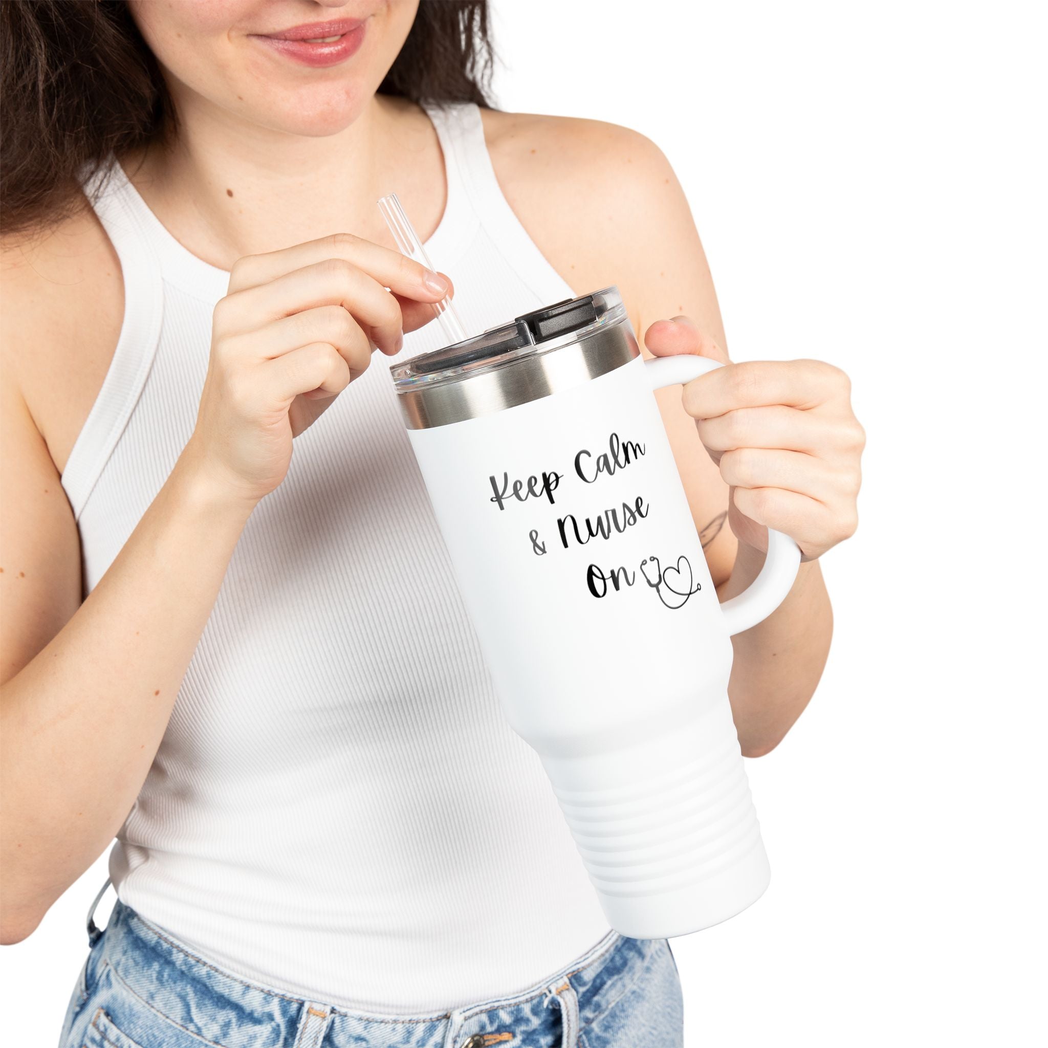 Nurse Insulated Travel Mug, 40oz - Keep Calm & Nurse On, Perfect Gift for Nurses, Travel Cup, Coffee Tumbler, Healthcare Humor