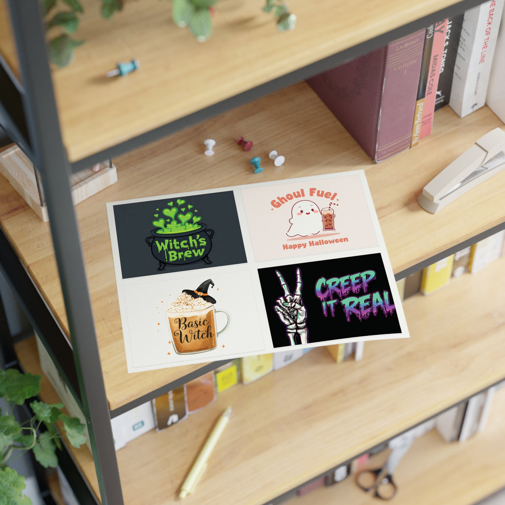 Sticker Sheets - Halloween Witch's Brew, Ghoul Fuel, Basic Witch, Creep It Real | Spooky Decor, Party Favors