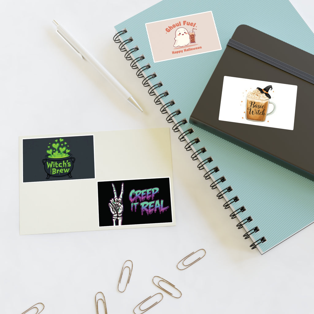 Sticker Sheets - Halloween Witch's Brew, Ghoul Fuel, Basic Witch, Creep It Real | Spooky Decor, Party Favors