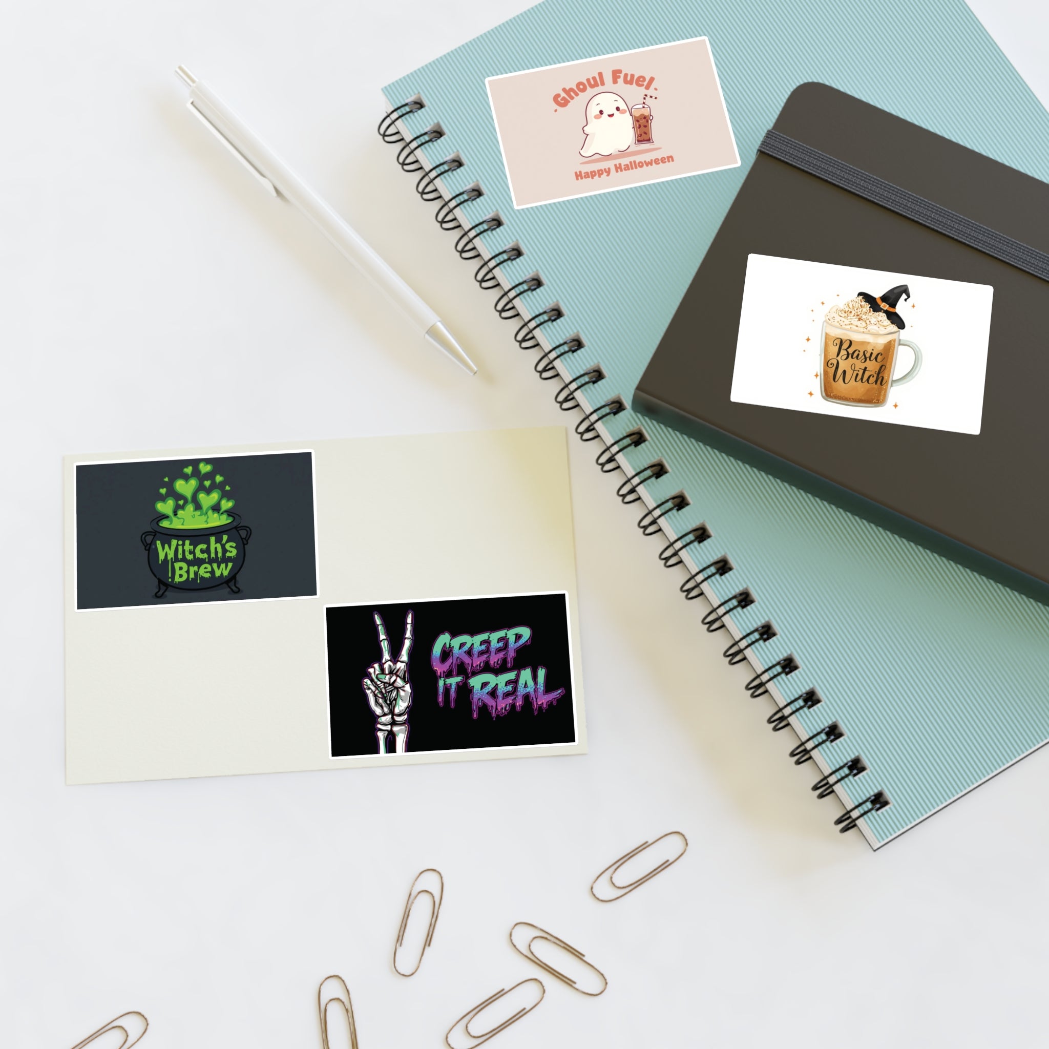 Sticker Sheets - Halloween Witch's Brew, Ghoul Fuel, Basic Witch, Creep It Real | Spooky Decor, Party Favors