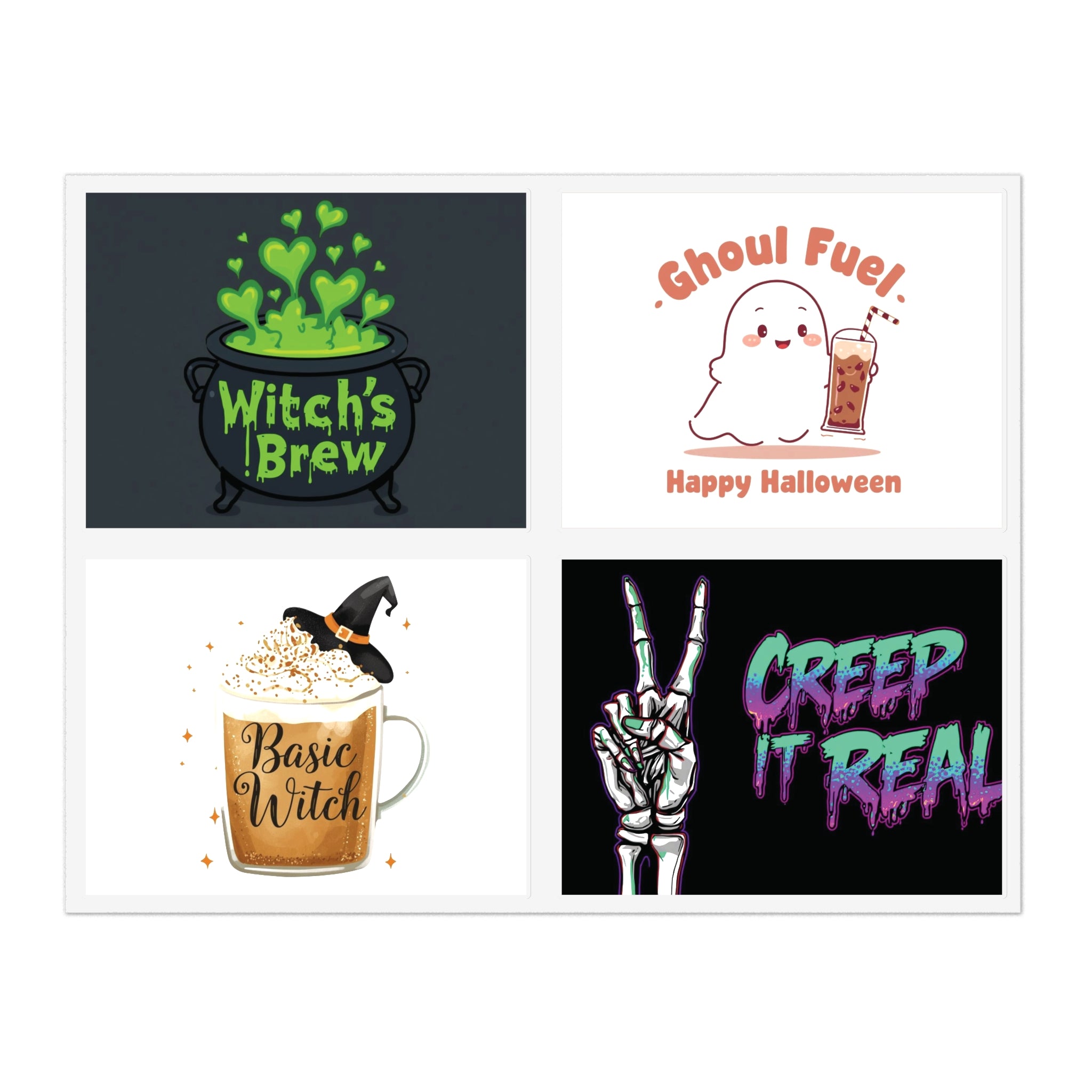 Sticker Sheets - Halloween Witch's Brew, Ghoul Fuel, Basic Witch, Creep It Real | Spooky Decor, Party Favors