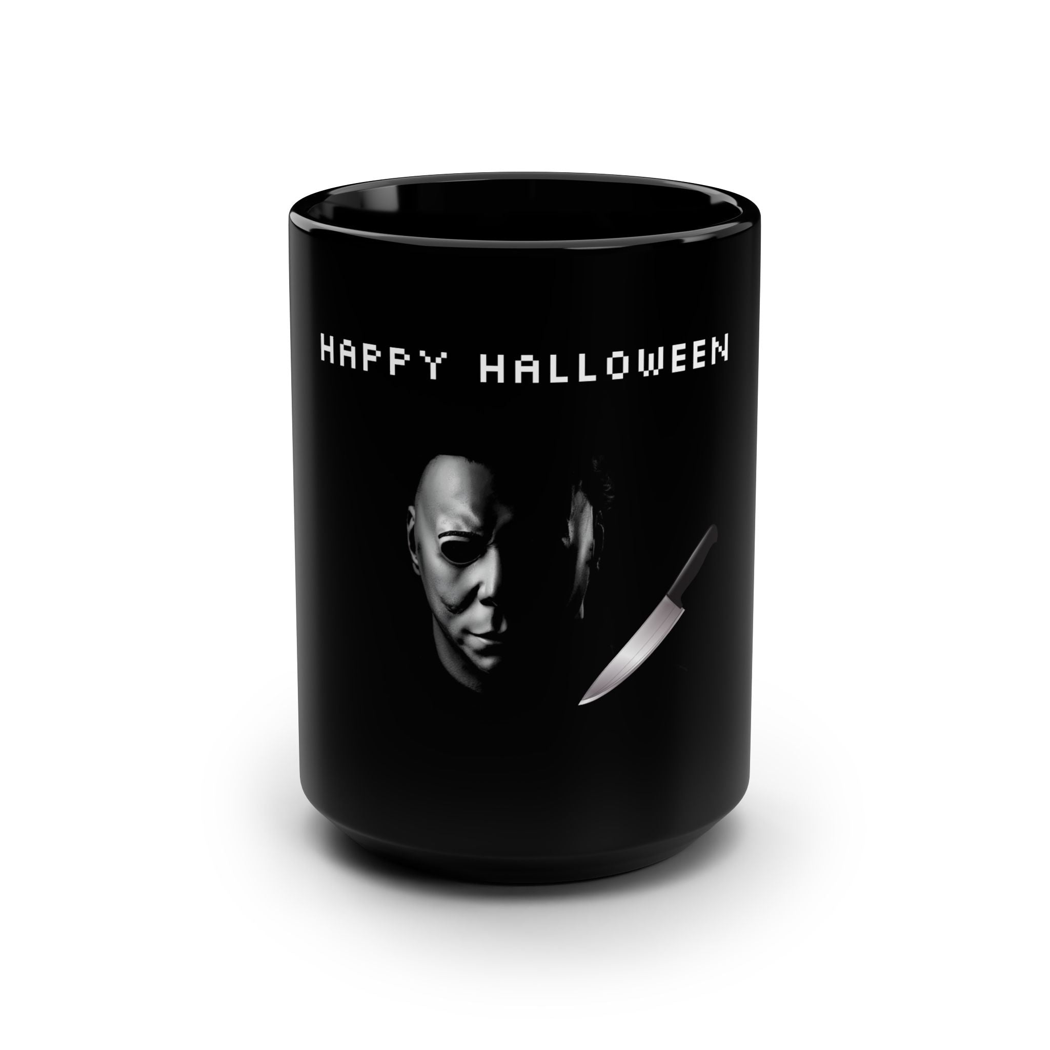 Michael Myers Halloween Themed Mug, Scary Coffee Cup, White Text, Spooky Gift, October Pumpkin Spice, Trick or Treat Drinkware