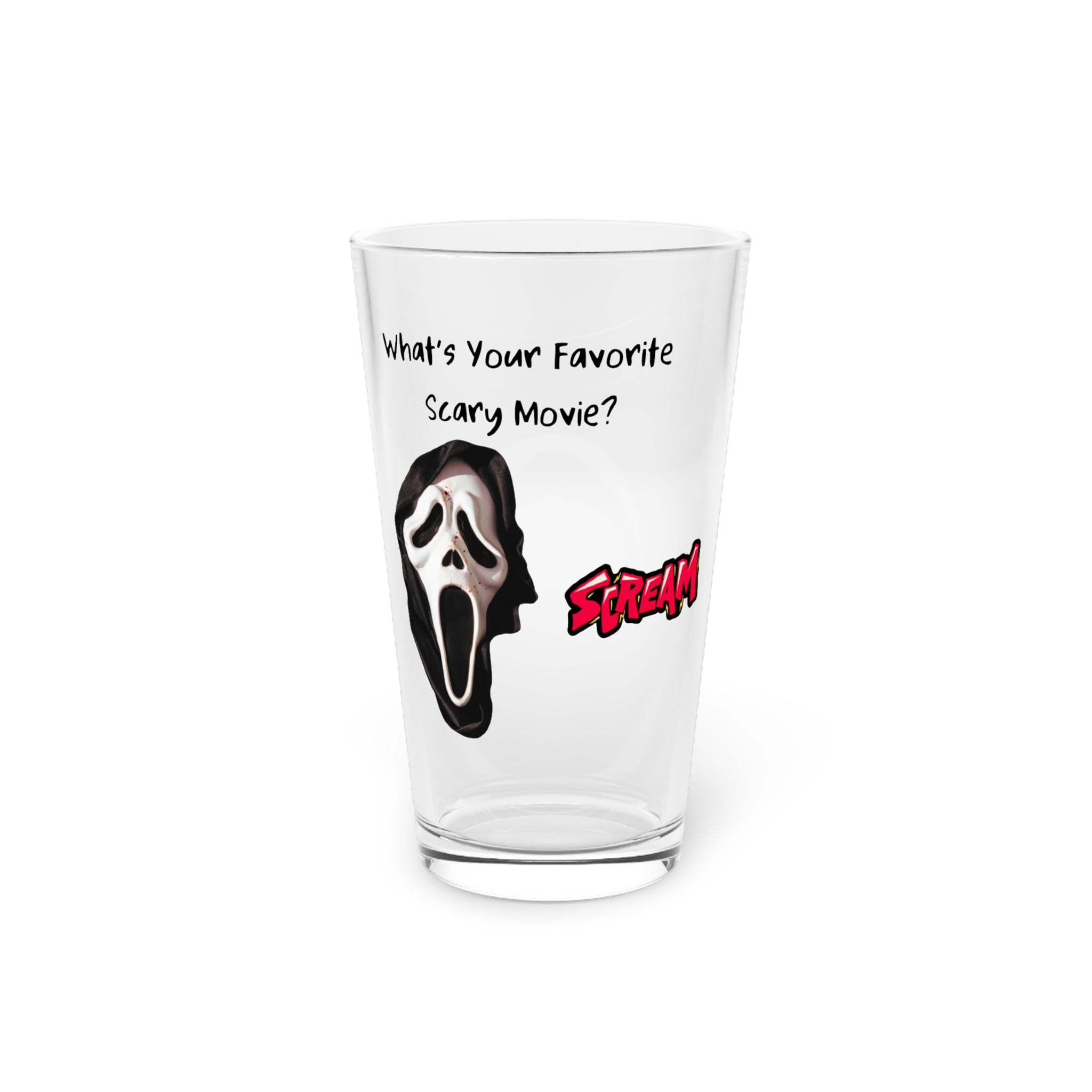 Scream Halloween-Themed Pint Glass, Scary Movie Lover's Gift, Ghost Face Scream Glass, Unique Barware, Fun Party Drinkware