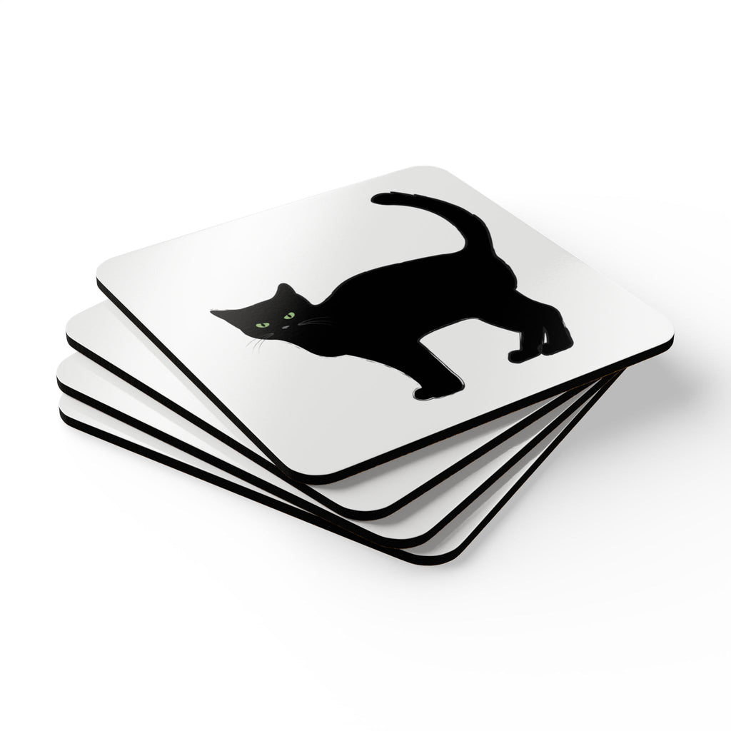 Black Cat Corkwood Coaster Set, Perfect for Cat Lovers, Home Décor, Halloween Party, Gift for Cat Owners, Eco-Friendly Coasters