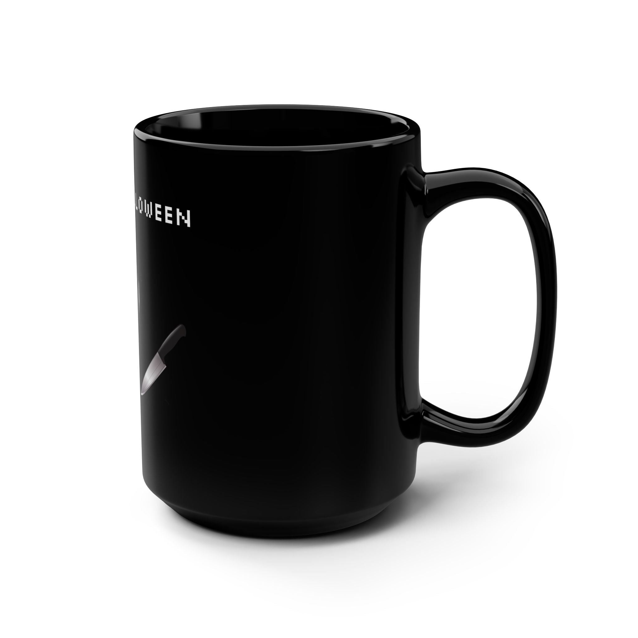 Michael Myers Halloween Themed Mug, Scary Coffee Cup, White Text, Spooky Gift, October Pumpkin Spice, Trick or Treat Drinkware