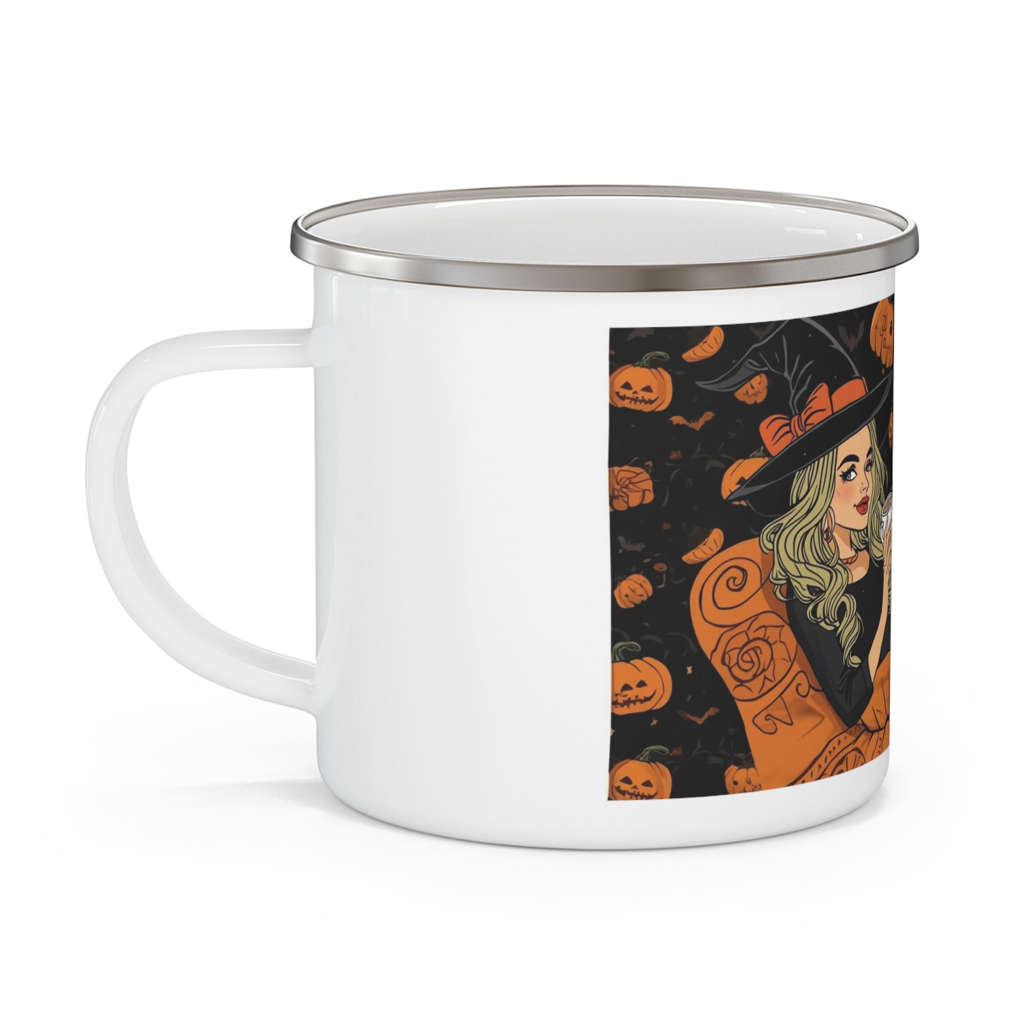 Resting Witch Face Enamel Camping Mug | Halloween Mug, Witch Decor, Spooky Season Gift, Cozy Autumn Drinkware, Camping Gear