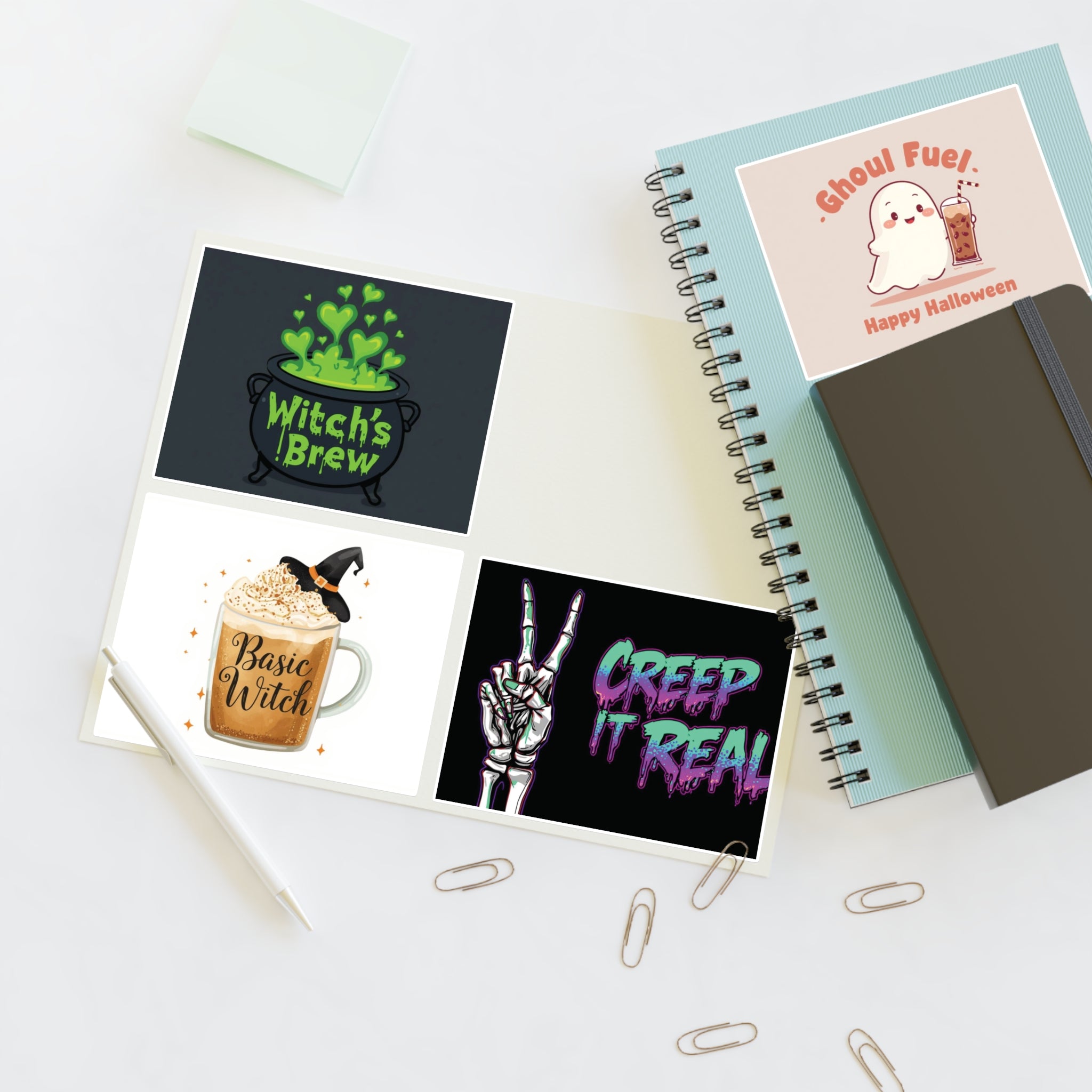 Sticker Sheets - Halloween Witch's Brew, Ghoul Fuel, Basic Witch, Creep It Real | Spooky Decor, Party Favors