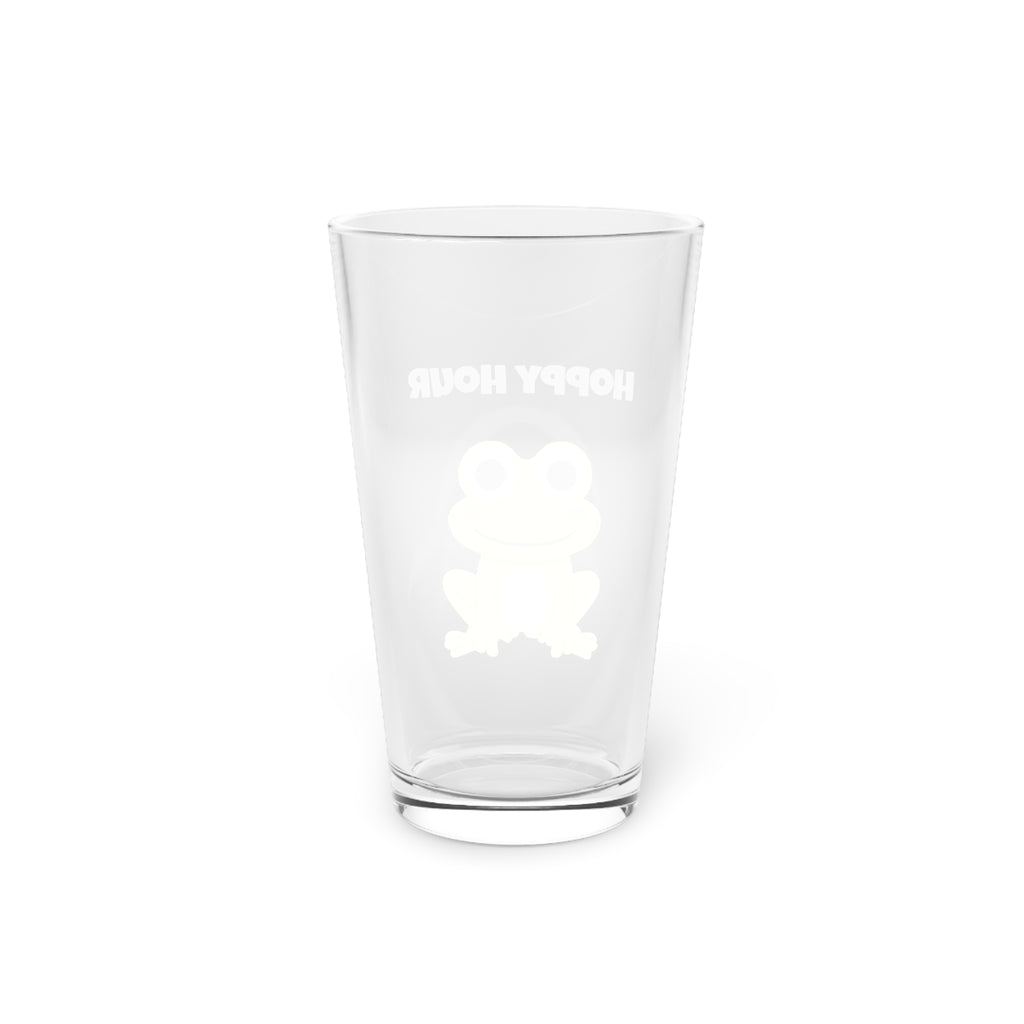 Hoppy Hour Pint Glass, Fun Frog Design Beer Glass, 16oz Drinking Glass, Perfect for Parties, Gifts for Beer Lovers, Barware, Funny Drinkware