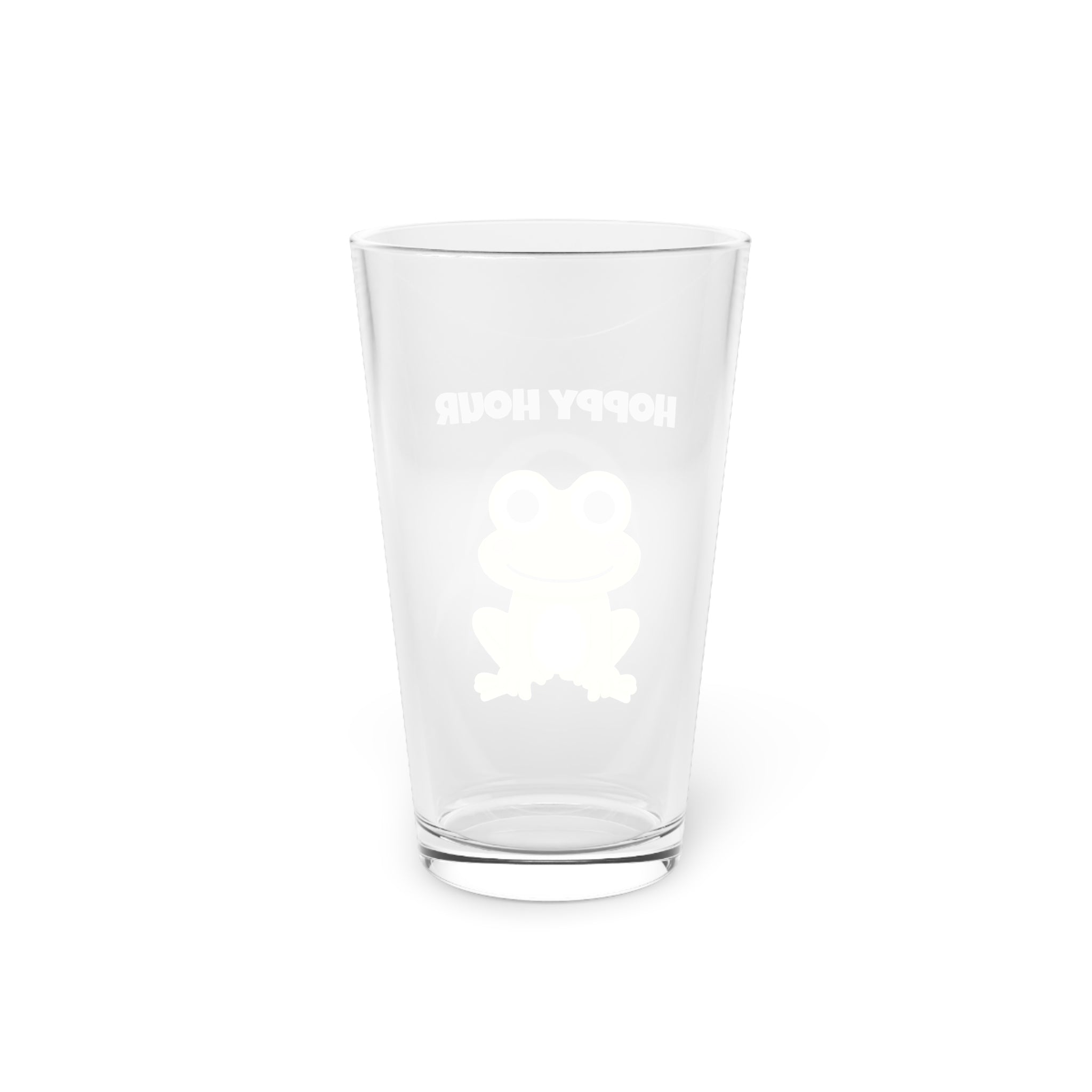 Hoppy Hour Pint Glass, Fun Frog Design Beer Glass, 16oz Drinking Glass, Perfect for Parties, Gifts for Beer Lovers, Barware, Funny Drinkware