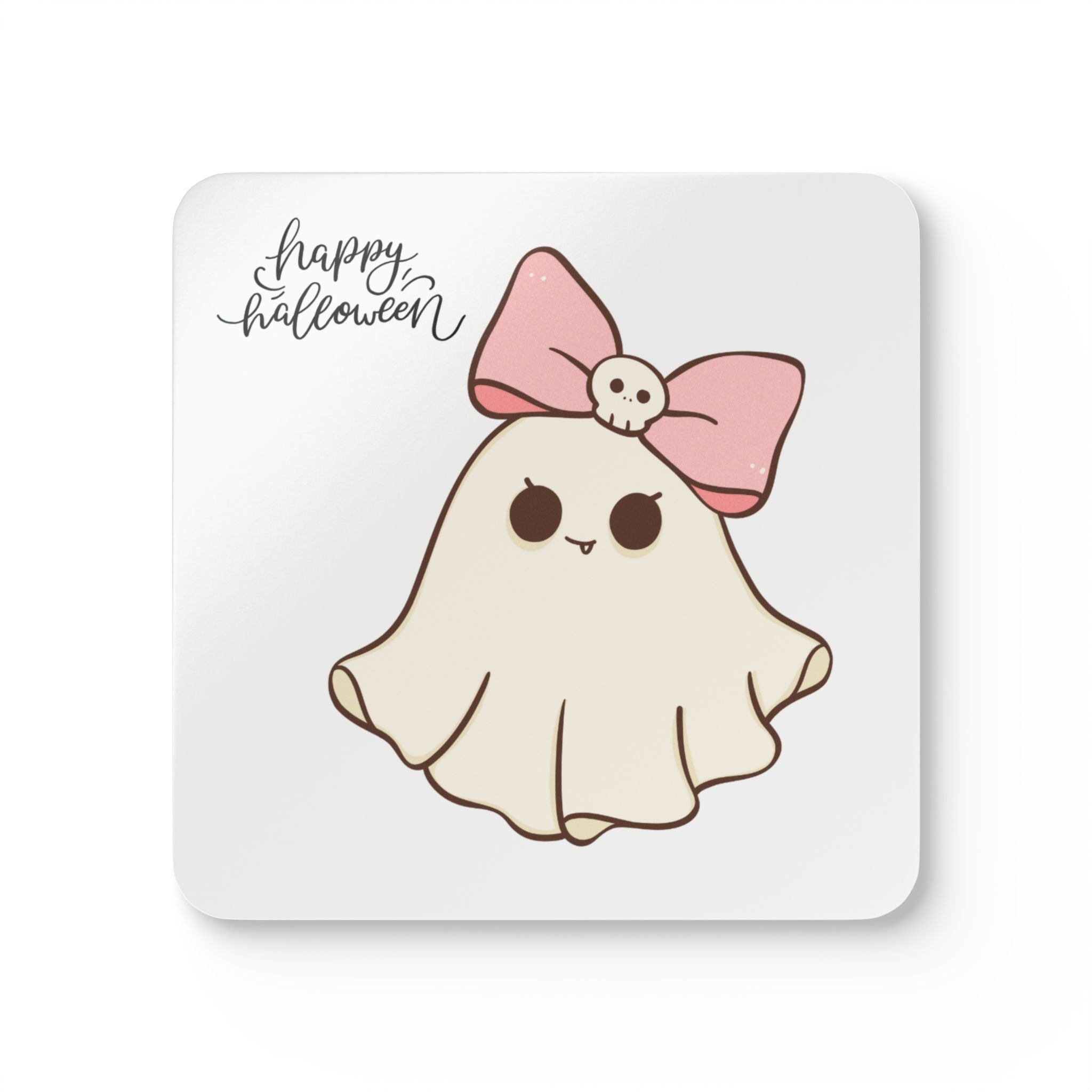 Halloween Ghost Coaster Set, Cute Halloween Decor, Cork Coasters, Fun Drinkware Gift, Kawaii Coasters for Parties, Spooky Home Accents