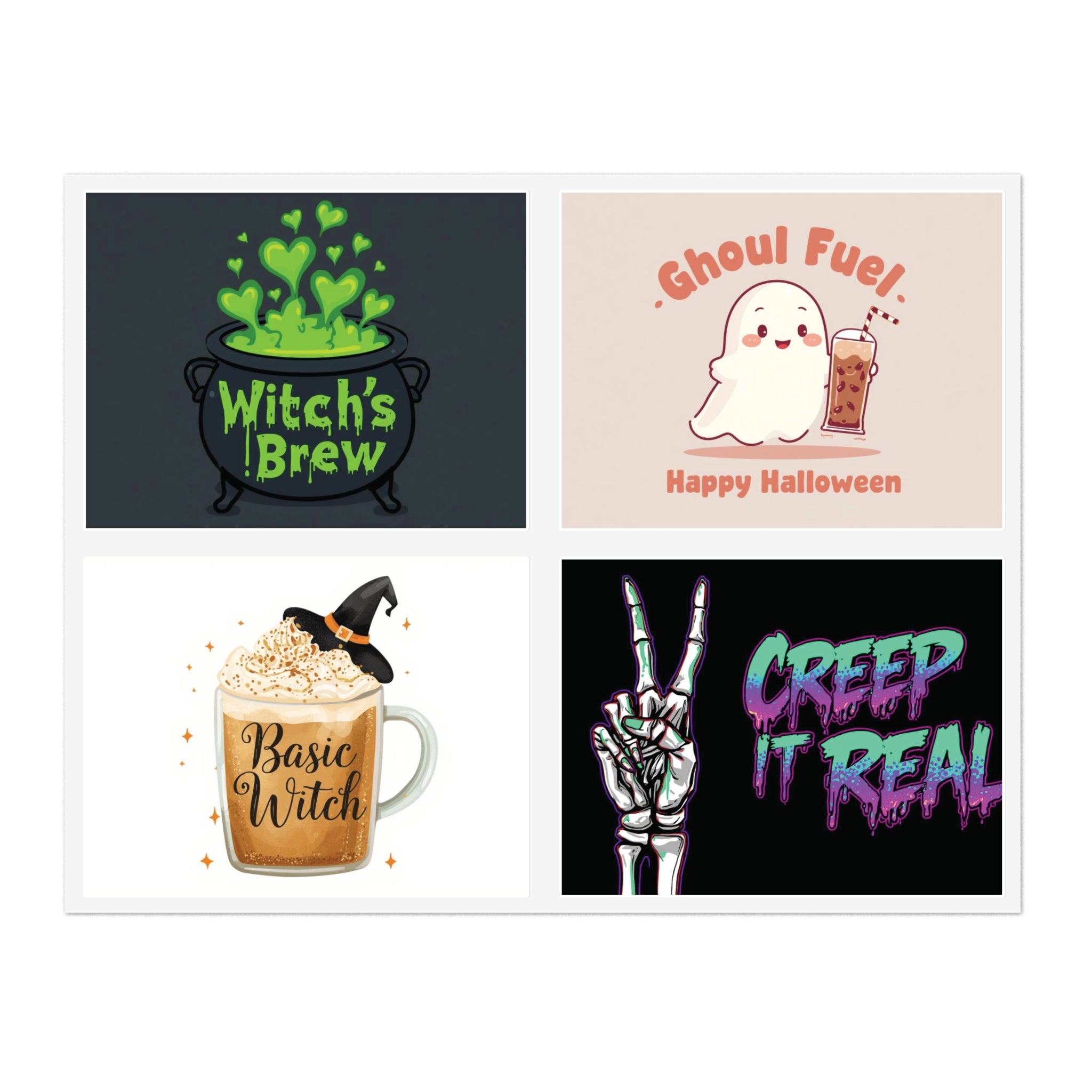 Sticker Sheets - Halloween Witch's Brew, Ghoul Fuel, Basic Witch, Creep It Real | Spooky Decor, Party Favors