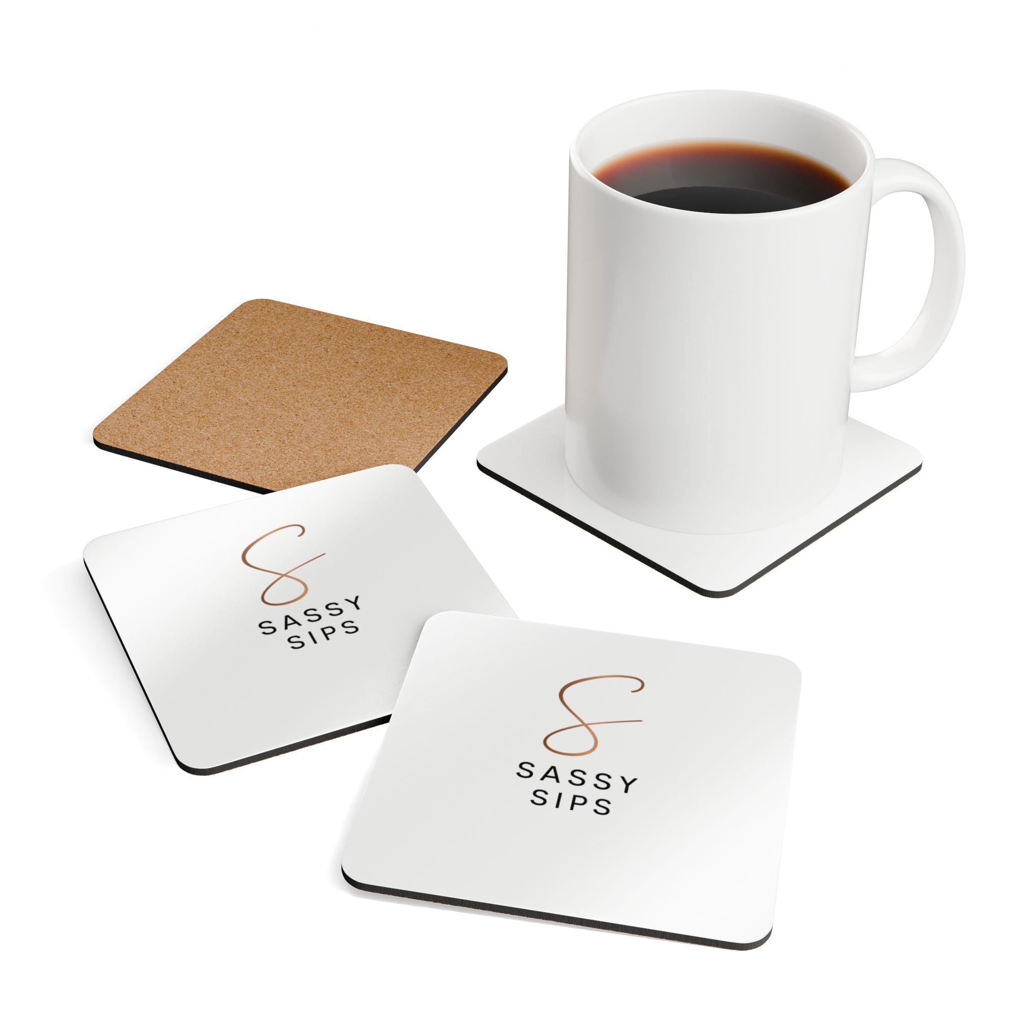 Stylish Cork Coaster Set | Rustic Home Decor, Unique Gift for Homeowners, Barware Essentials, Housewarming Present, Sassy Sips Coasters