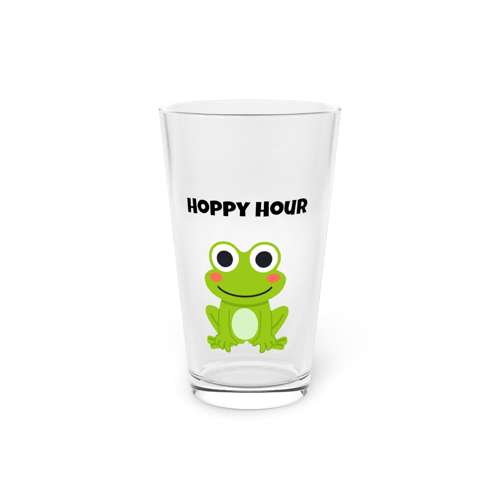 Hoppy Hour Pint Glass, Fun Frog Design Beer Glass, 16oz Drinking Glass, Perfect for Parties, Gifts for Beer Lovers, Barware, Funny Drinkware