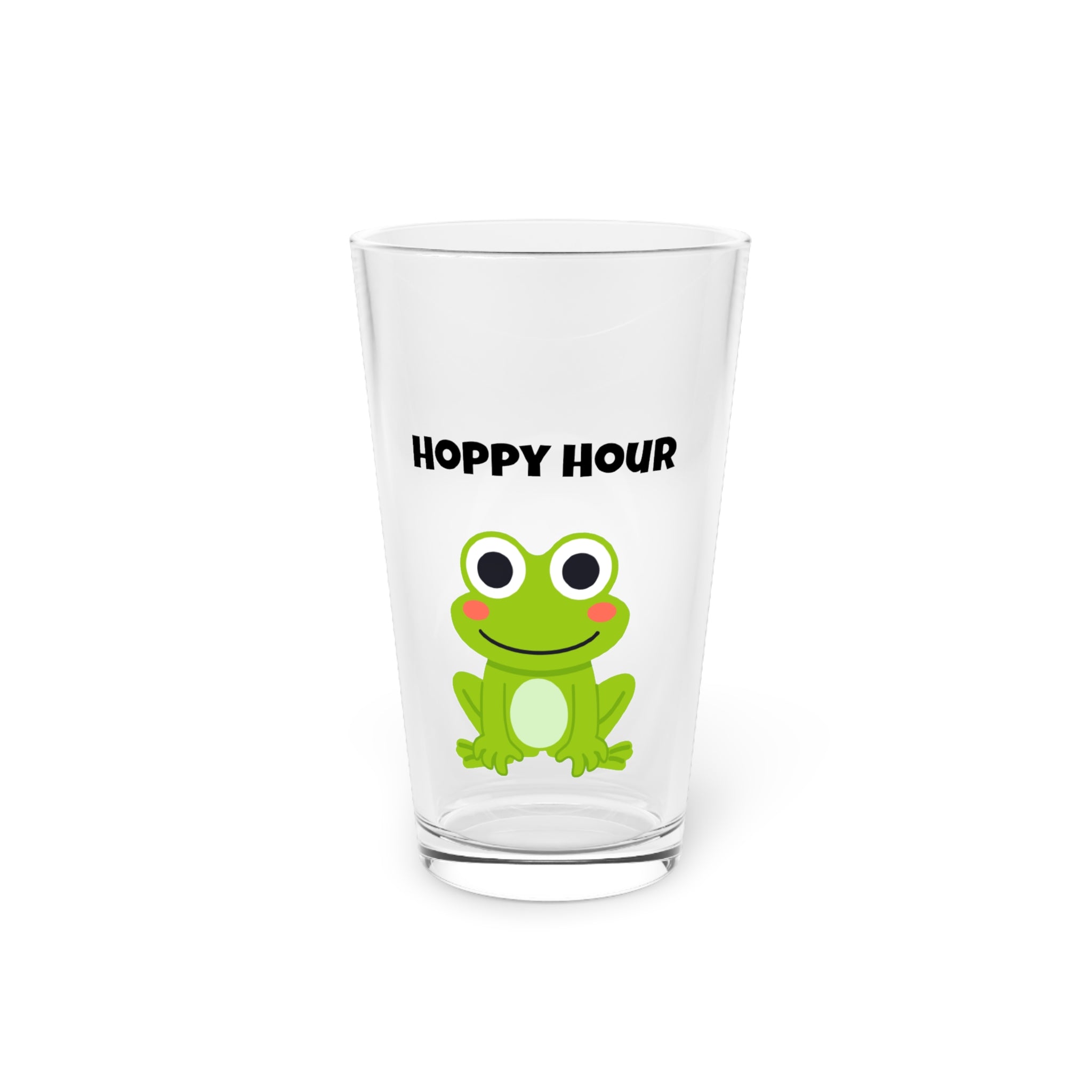 Hoppy Hour Pint Glass, Fun Frog Design Beer Glass, 16oz Drinking Glass, Perfect for Parties, Gifts for Beer Lovers, Barware, Funny Drinkware