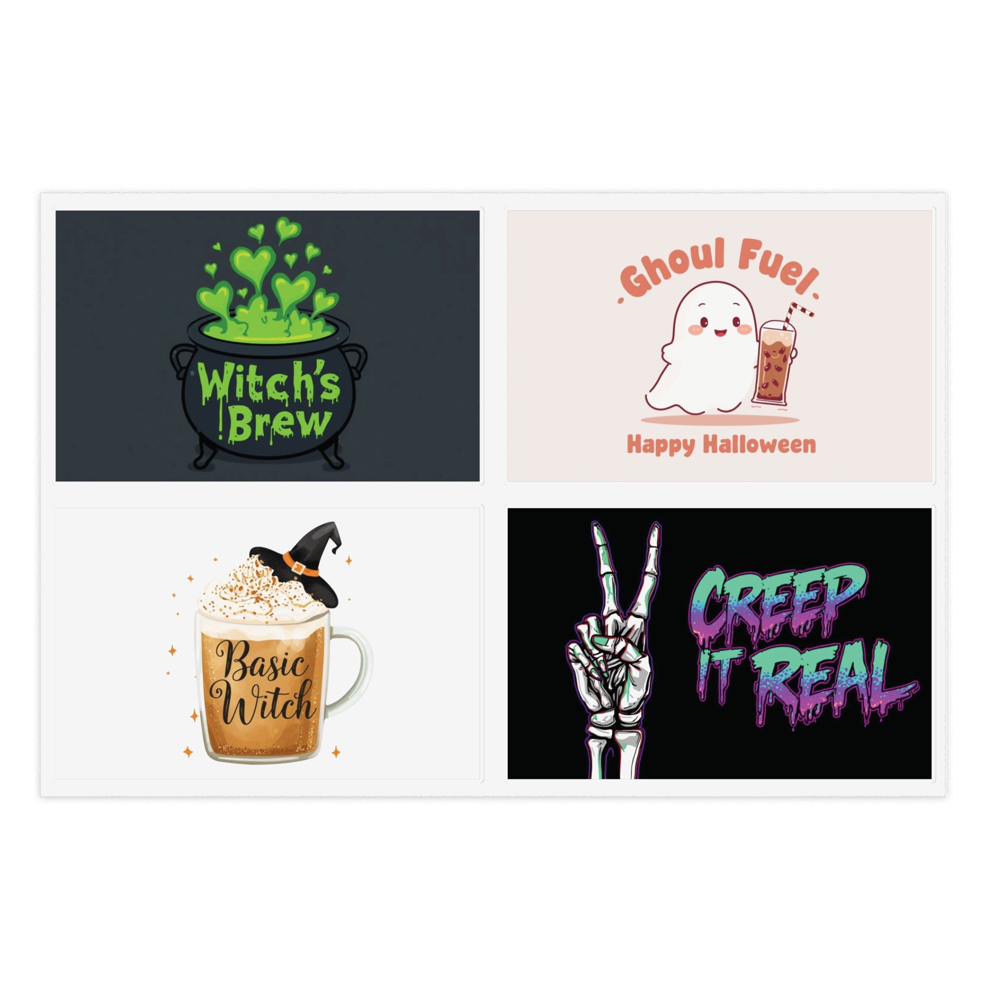 Sticker Sheets - Halloween Witch's Brew, Ghoul Fuel, Basic Witch, Creep It Real | Spooky Decor, Party Favors
