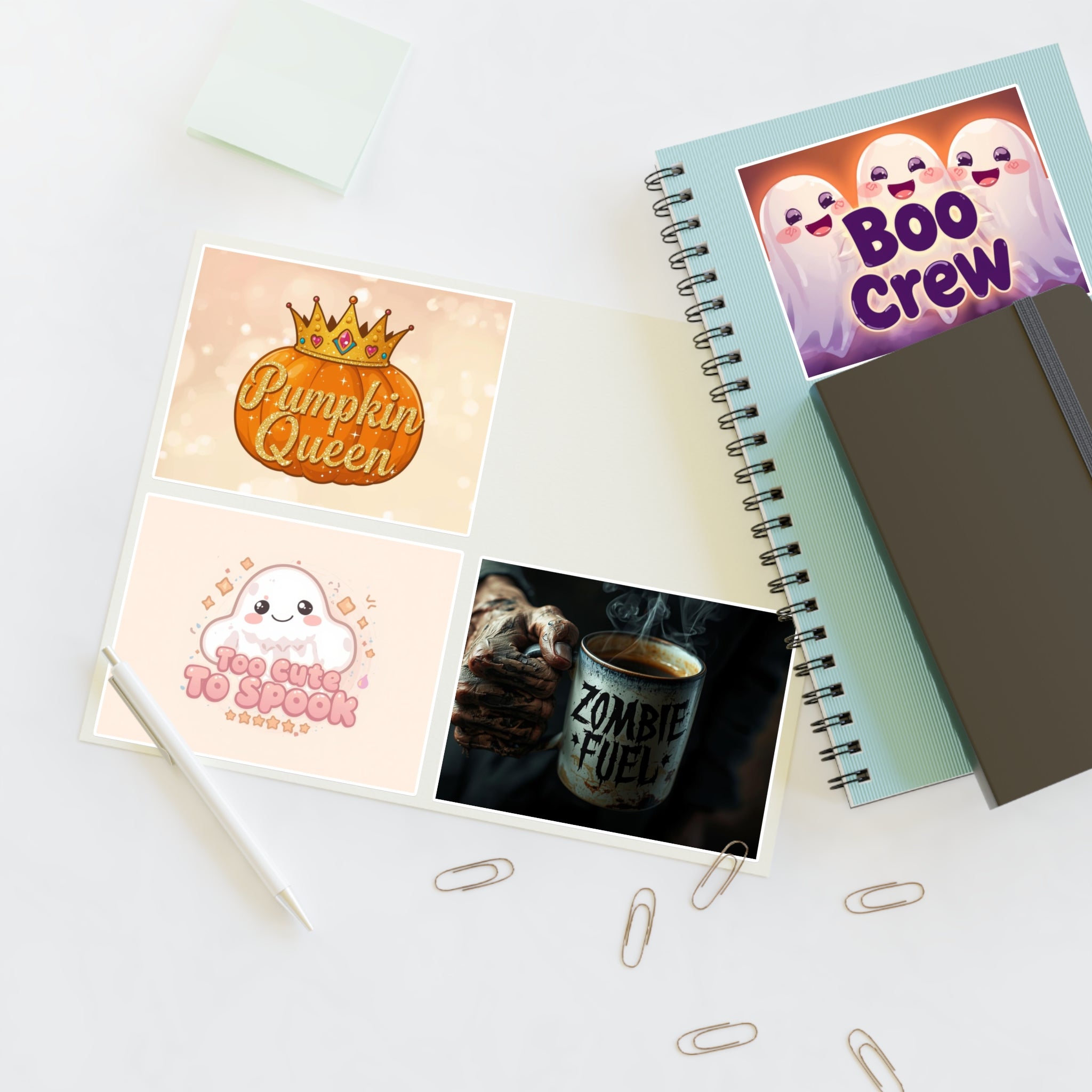Halloween Sticker Sheets, Cute Ghost Stickers, Boo Crew Decor, Pumpkin Queen Art, Ghoul Fuel Party Decor, Witch's Brew Fun