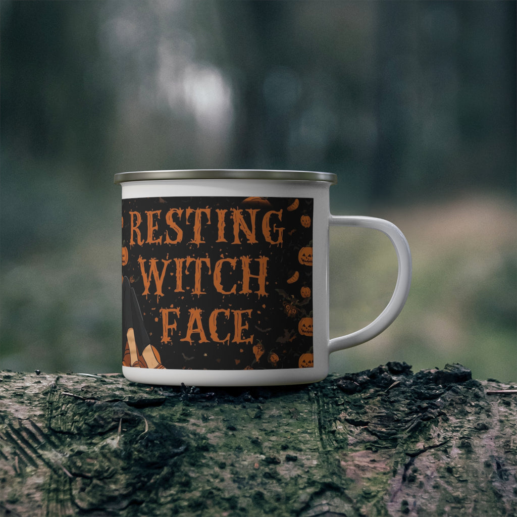 Resting Witch Face Enamel Camping Mug | Halloween Mug, Witch Decor, Spooky Season Gift, Cozy Autumn Drinkware, Camping Gear