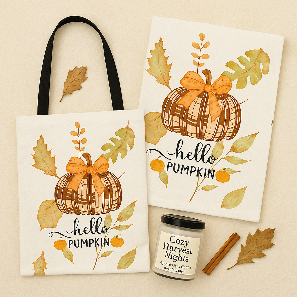 Pumpkin Glow Trio  | Blanket + Tote + Candle Gift Set